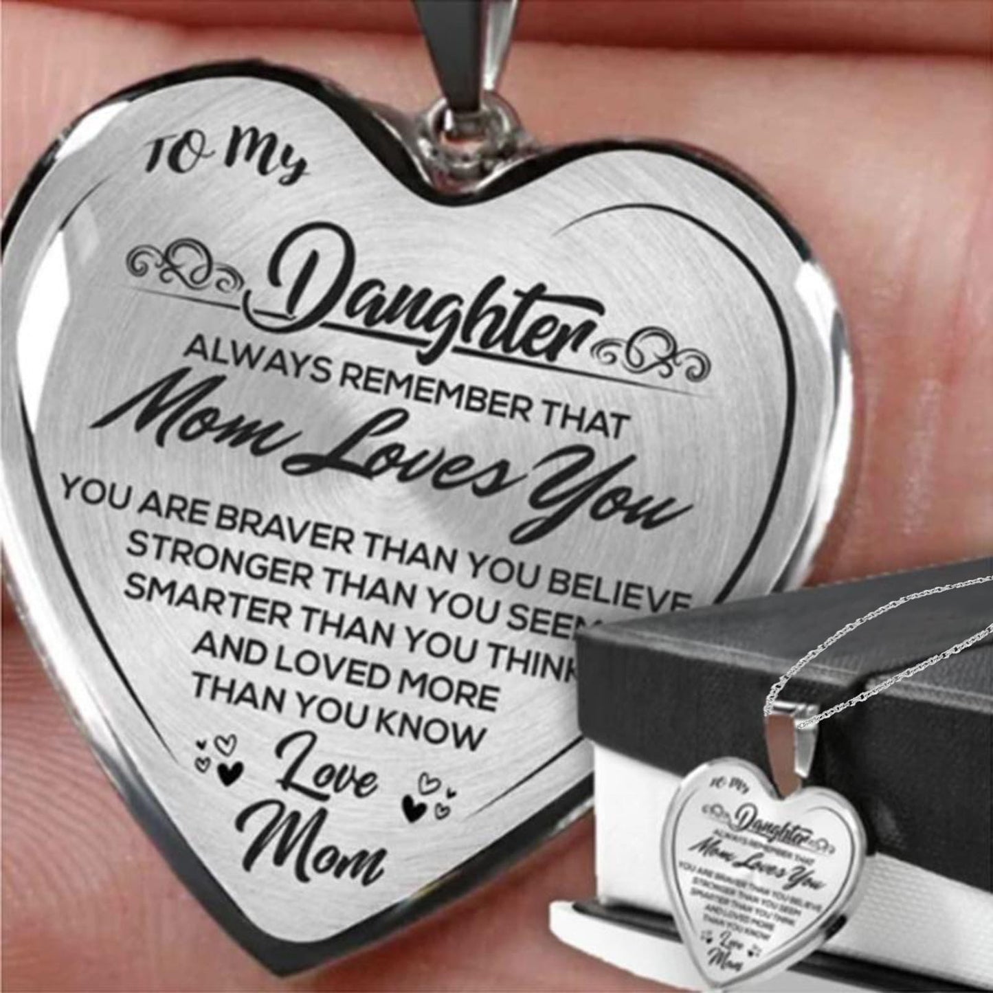 clearance under $5 LSLJS To My Daughter Stainless Steel Necklace Heart Lettering Peach Heart Pendant Necklace Jewelry Gifts for Daughter Silver