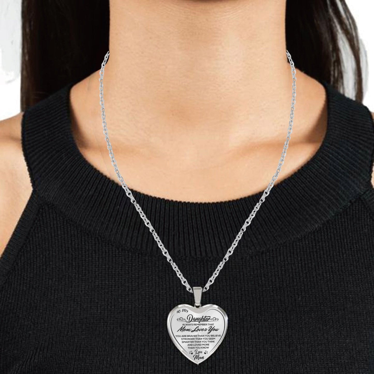 clearance under $5 LSLJS To My Daughter Stainless Steel Necklace Heart Lettering Peach Heart Pendant Necklace Jewelry Gifts for Daughter Silver