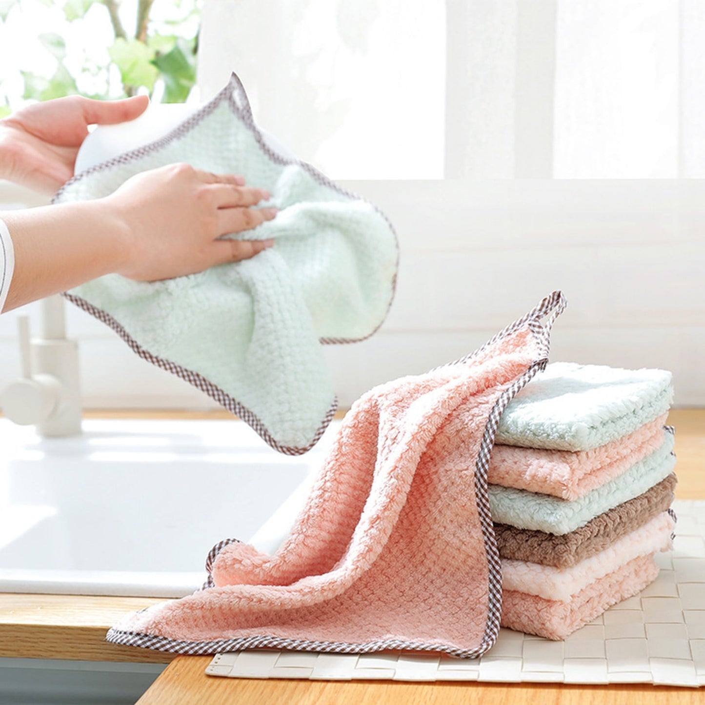 JWDX Wipes Clearance, 5Pcs Rag Dish Cloth Water Absorption Thickening Pot Washing Towel Table Home Kitchen Dishcloth Beige