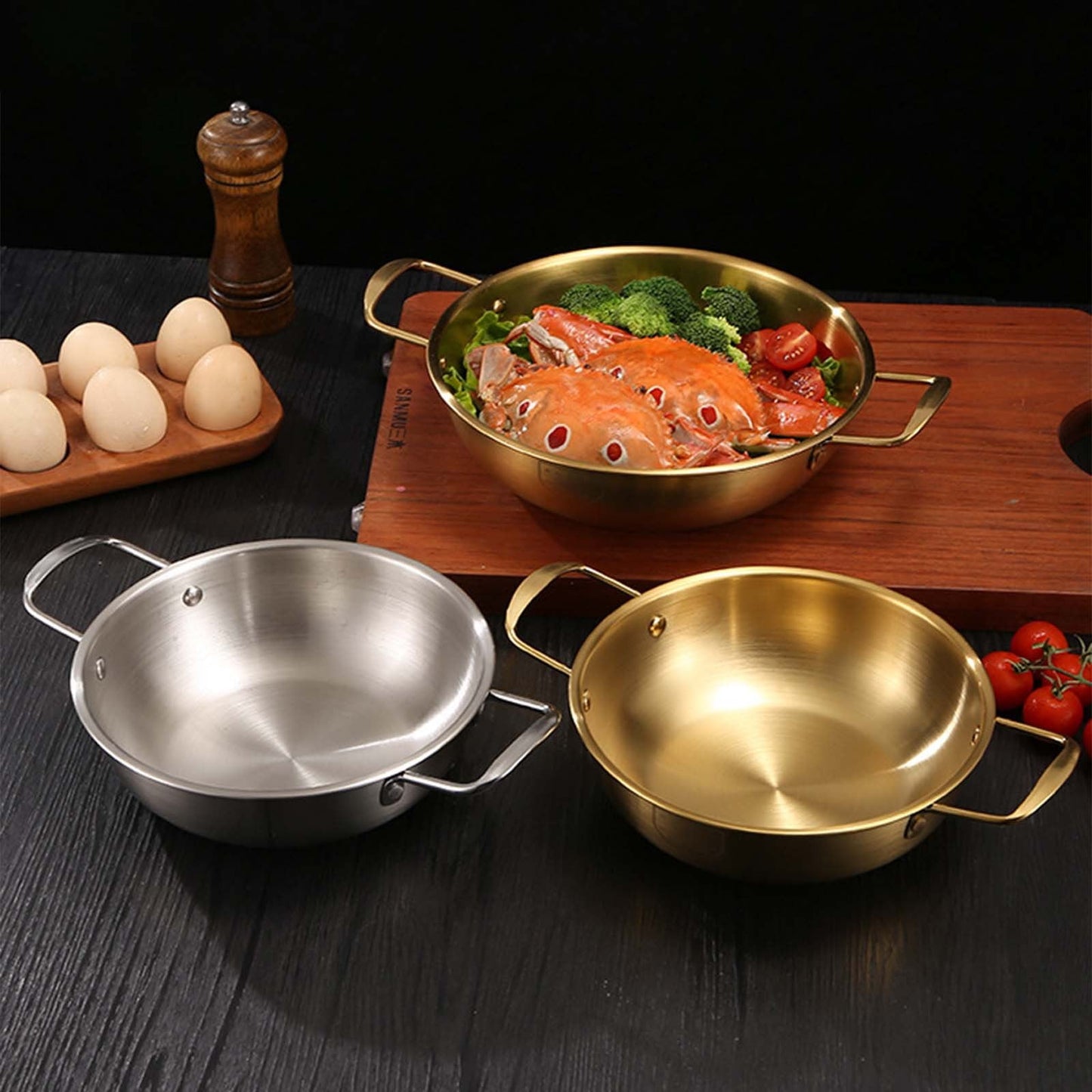 JWDX Stainless Steel Instant Noodle Pot Clearance, 7.1" Korean Ramen Noodle Pot with Handles Stainless Everyday Pan Golden Korean Cooking Pot for Soup Noodle Pasta Home and Outdoor Dishwasher SLA