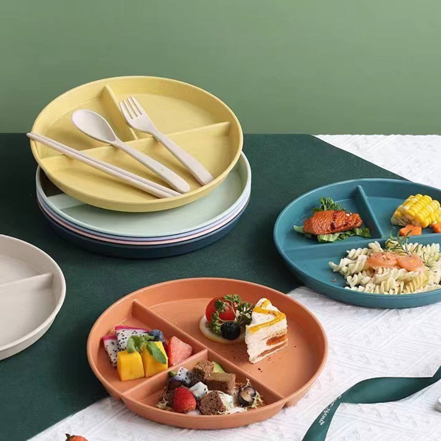 JWDX Tableware Clearance, Wheat Plates for Adults Reusable Dinnerware Set Kids Divided Plate Bariatric Plastic Salad Lunch Tray Microwave and Dishwasher YEA