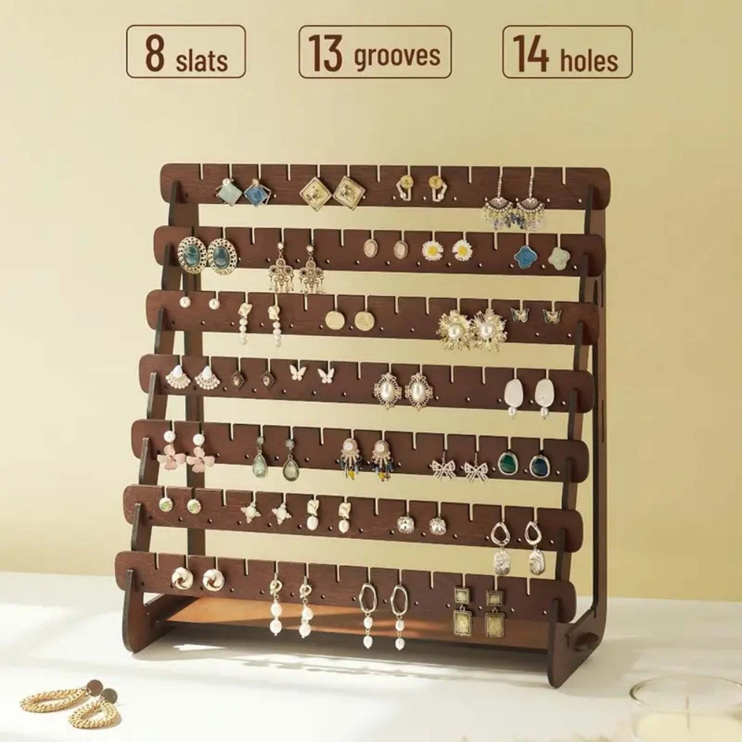 JWDX Rack Clearance, Earring Display Wood Earring Stand Organizer Stud Earrings Tower Jewelry Organizer Holder for Stud Hook Earrings Organizer Brown
