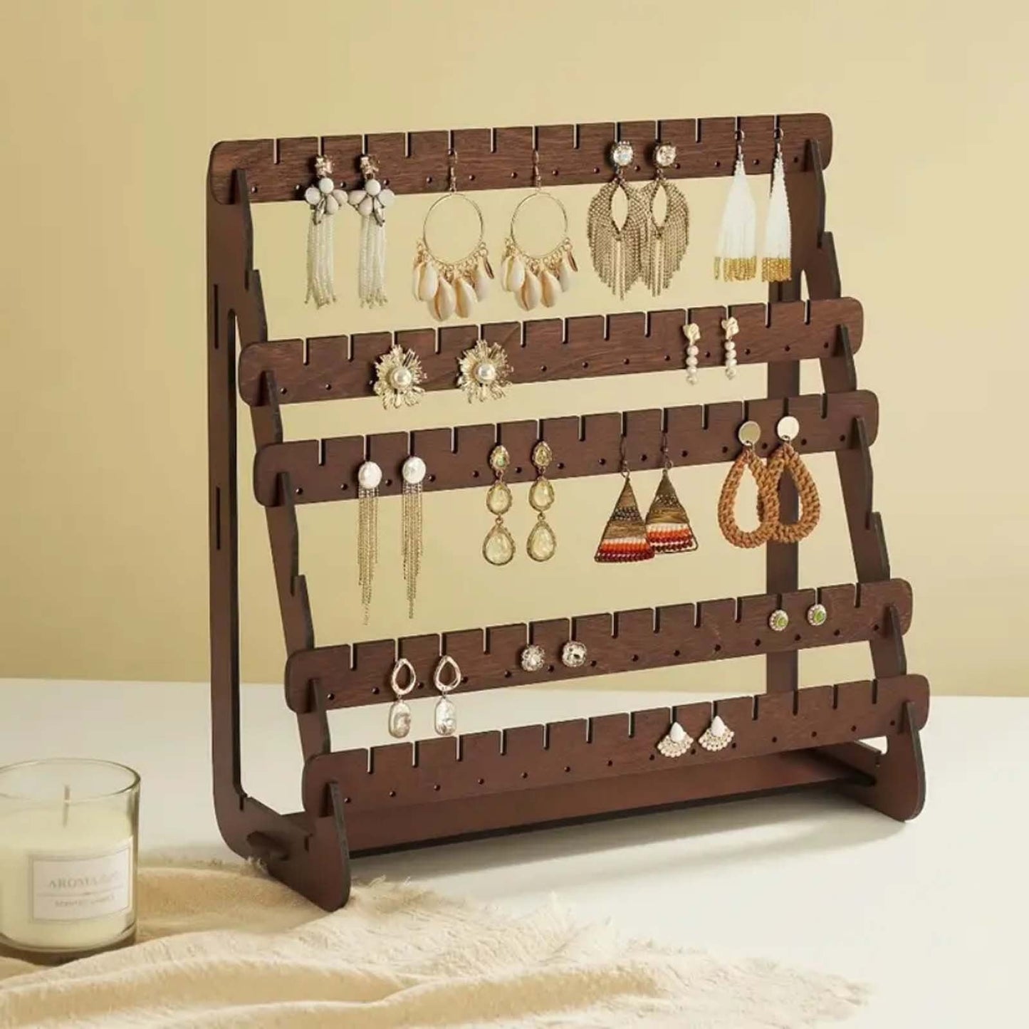 JWDX Rack Clearance, Earring Display Wood Earring Stand Organizer Stud Earrings Tower Jewelry Organizer Holder for Stud Hook Earrings Organizer Brown