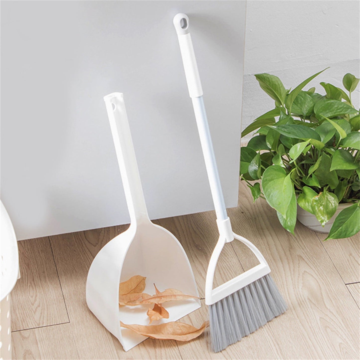 JWDX Cleaning Brush Clearance, Small and Dustpan Set Broomstick and Dust Pan Combo for Home Kitchen Room Kids Housework Cleaning Craft (White) As shown