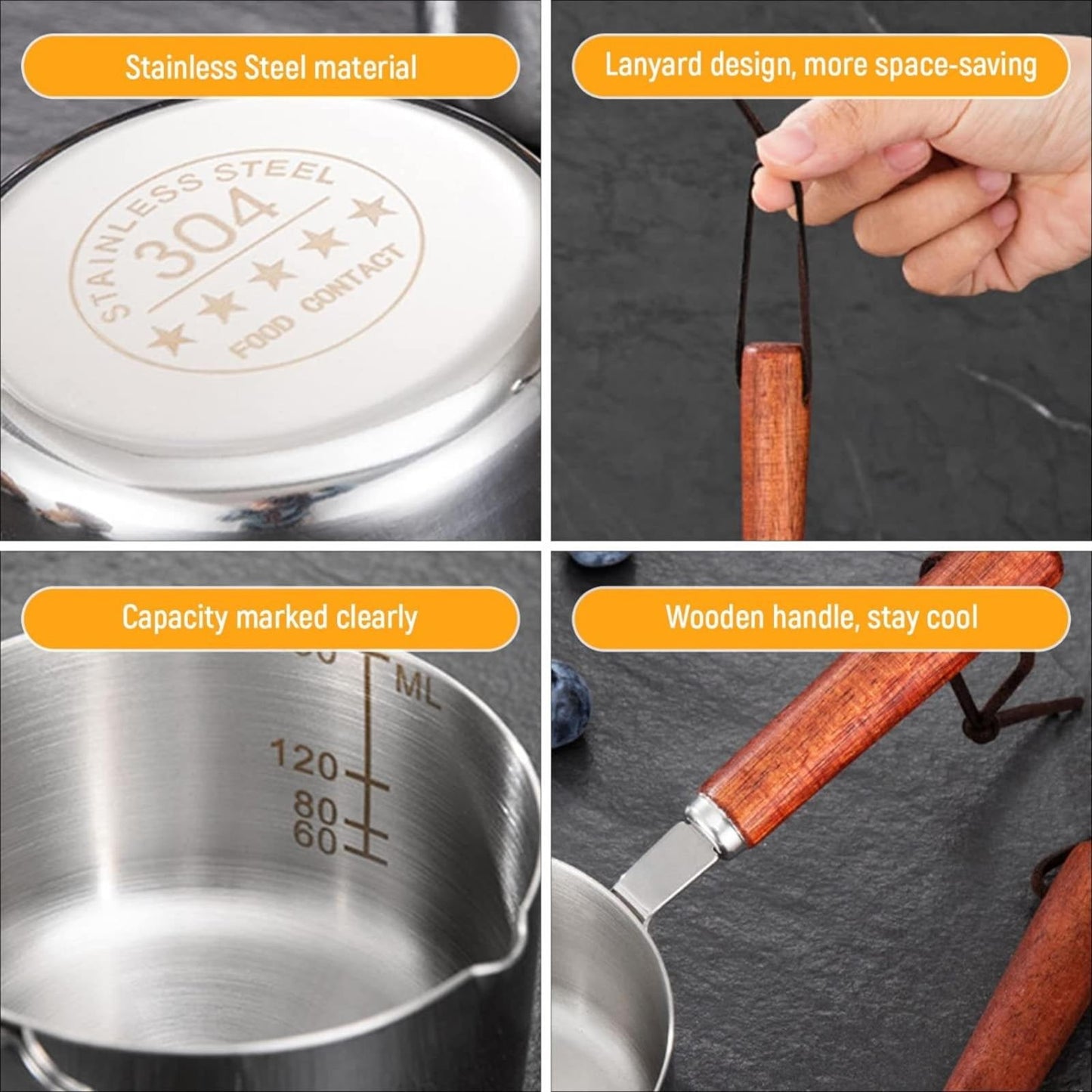 Clearance! Eguiwyn Stainless Steel Pan Mini Milk Warmer Pot Soup Pan with Wooden Handle Small Saucepan for Butter Warmer Heating Milk Cooking One Size A