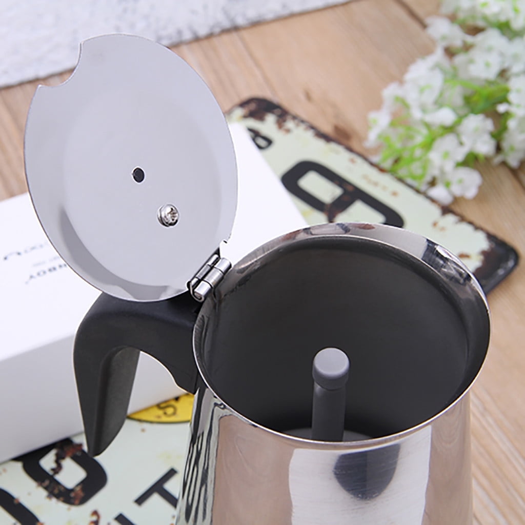 Clearance! Eguiwyn Coffee Maker (2 Cup Capacity) Stainless Steel Mocha Espresso Latte Percolator Stove Top Coffee Maker Pot Too 15x7.8cm Silver