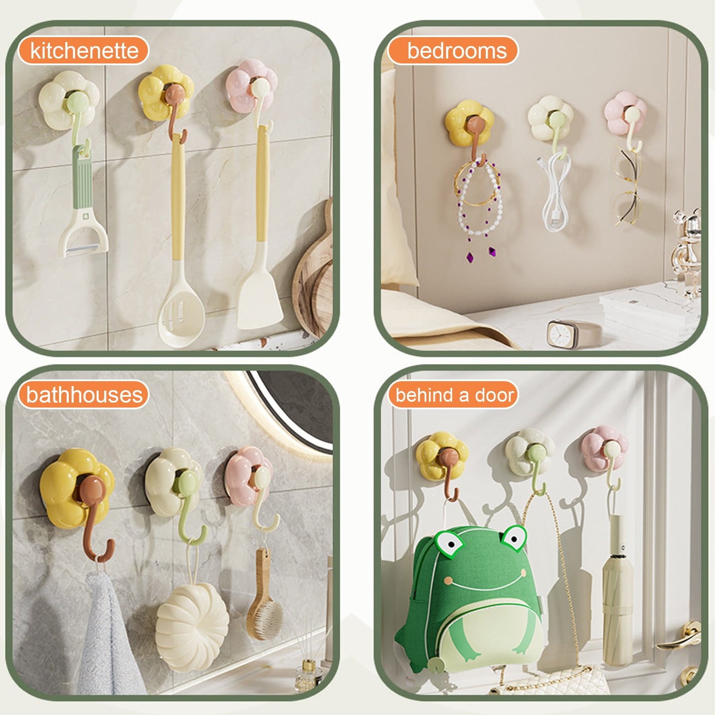 Clearance! JWDX Hooks, Traceless Hook, Sunflower Shaped Suction Cup Hooks for Hanging Without Drilling Leaving No Marks. Strong Vacuum Suction Hooks for Kitchen Living Room and Bathroom. Z4-Green