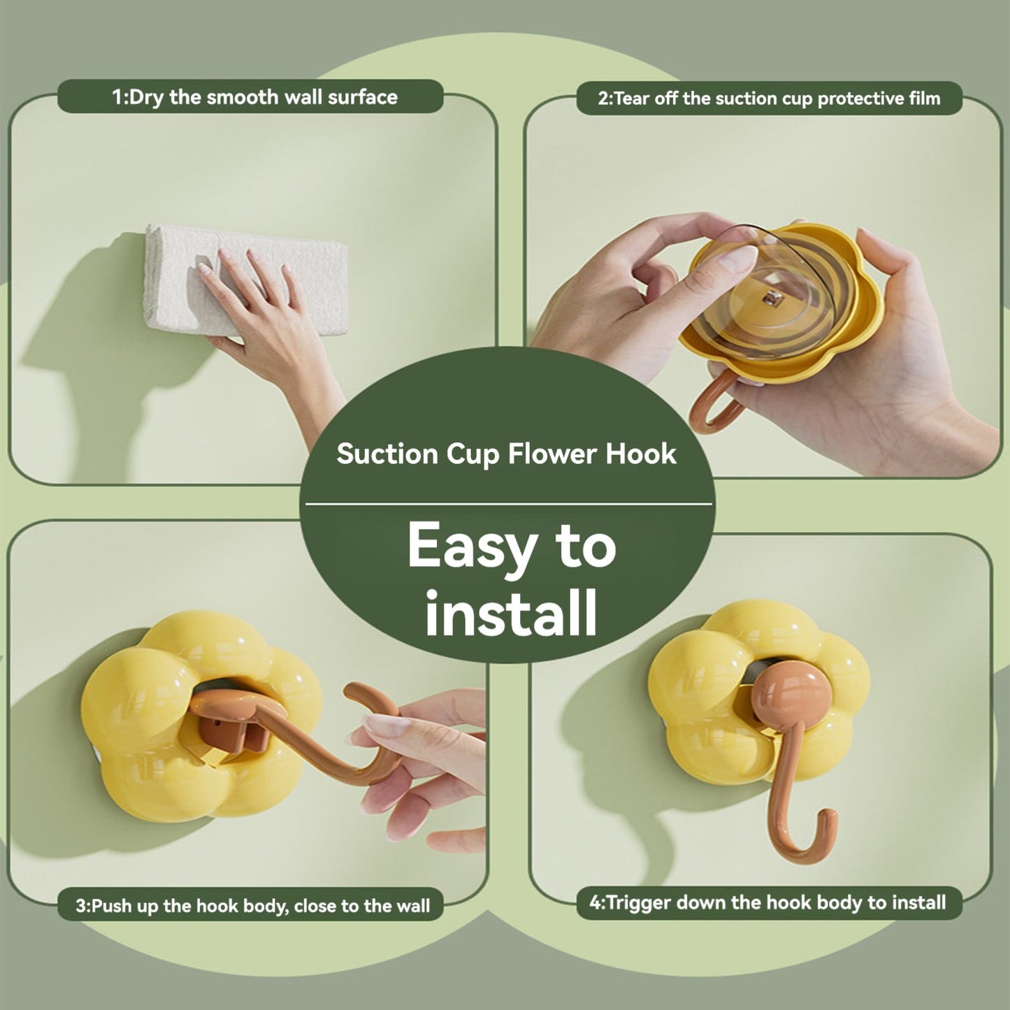Clearance! JWDX Hooks, Traceless Hook, Sunflower Shaped Suction Cup Hooks for Hanging Without Drilling Leaving No Marks. Strong Vacuum Suction Hooks for Kitchen Living Room and Bathroom. Z4-Green