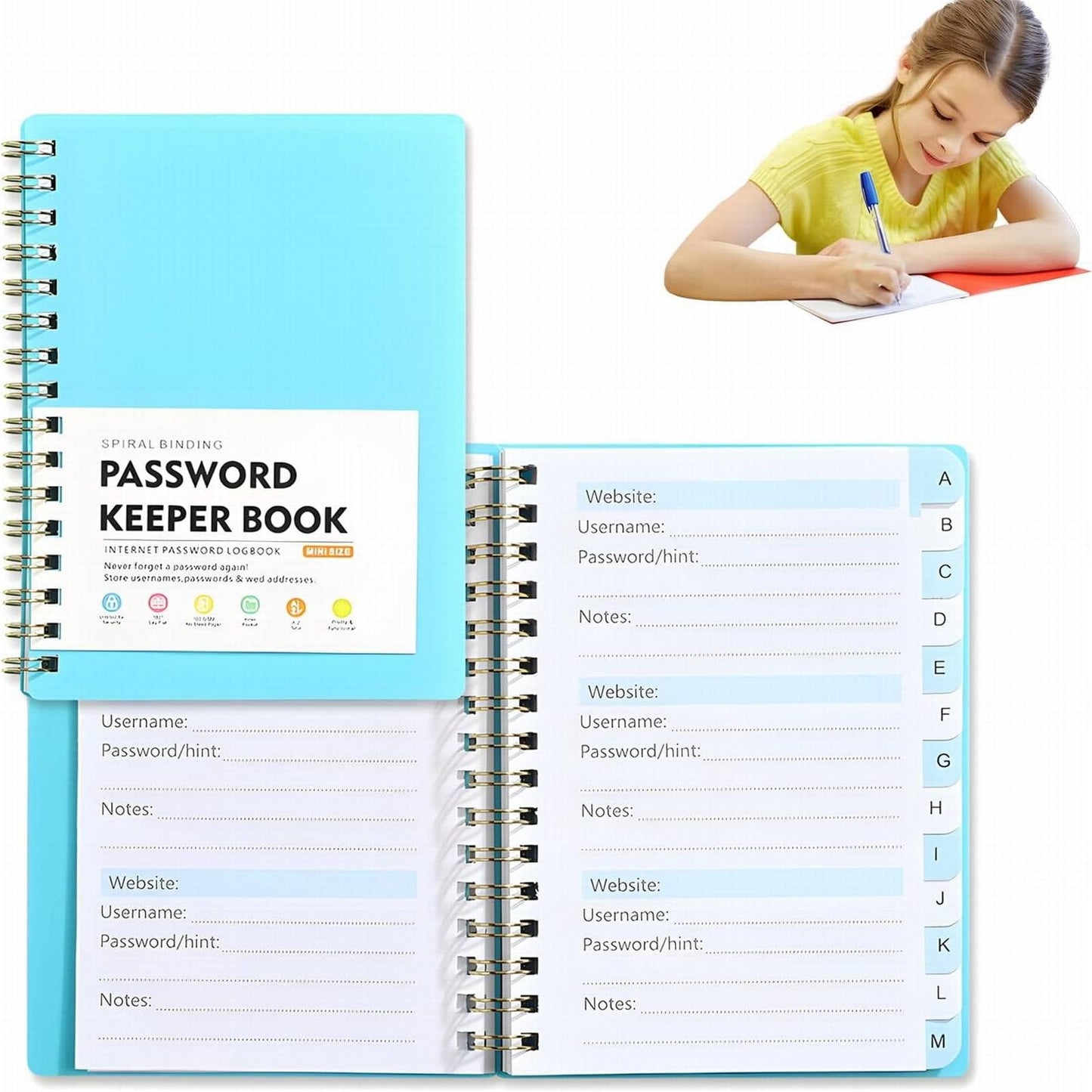 JWDX Hot Clearance! Password Book Password Book with Personal Alphabet Label Internet Address and Password Headquarters Password Log, A Spiral Code Book Spiral code book Grey
