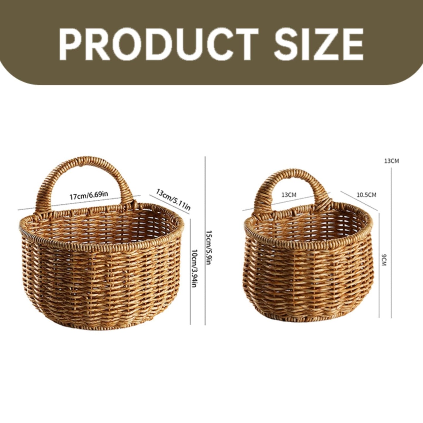 Small Wall-Mounted Kitchen Storage Basket, Hanging Storage Wicker Baskets Wall Mounted Woven Hanging Basket Wicker Small Basket with Handle Wicker Basket with Handle Small Basket Organizer Large wall-mounted kitchen storage basket Khaki