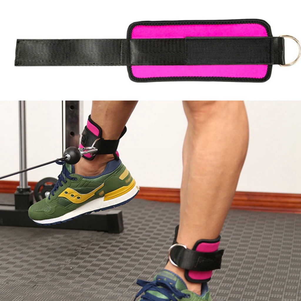 Weight Lifting Ankle D-Ring Strap Pulley Cable Kickbacks Attachment Gym Leg Black/Blue/Rose Red