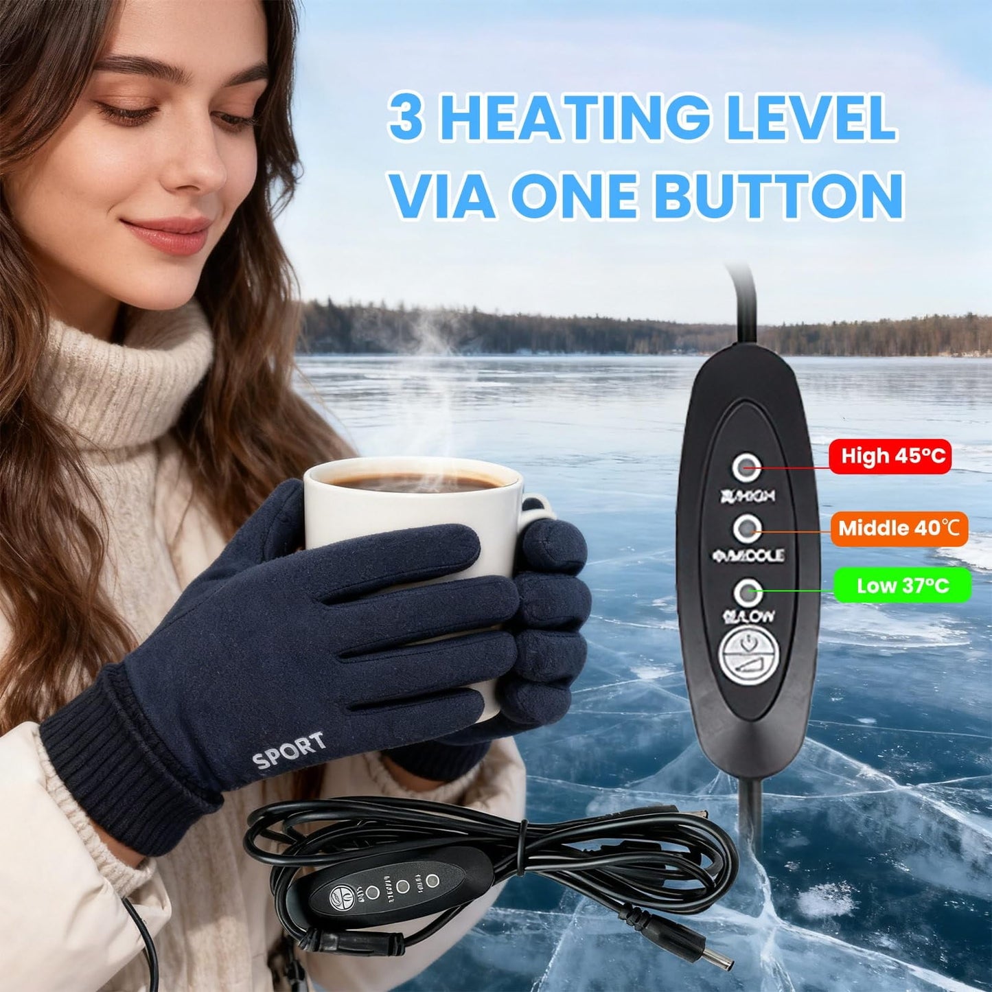 LGCASL Clearance! Heated Gloves Heated Gloves for Men Women with 3 Heat Settings Touchscreen Warming Gloves for Climbing Hiking Cycling Camping- Grey 26 Navy