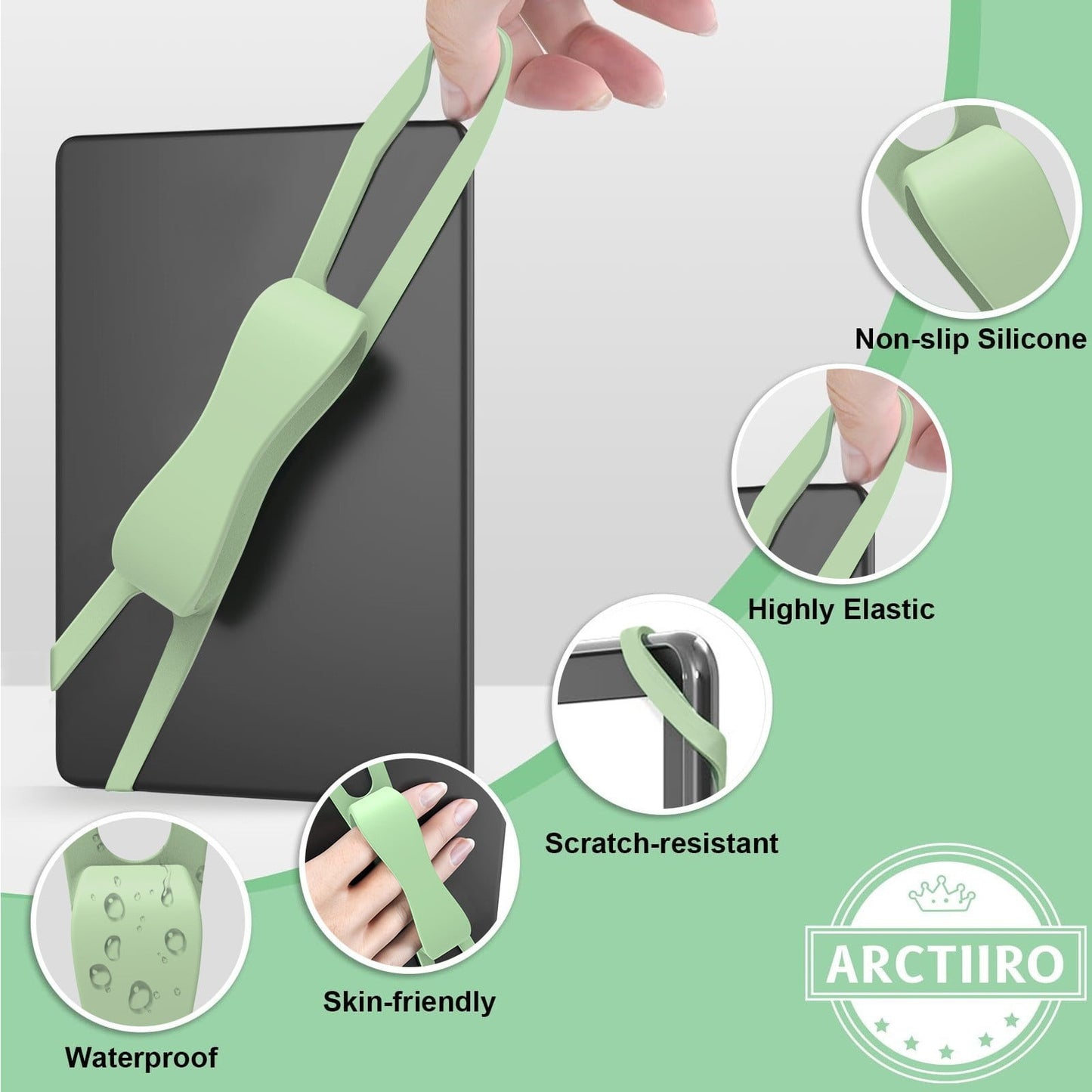 LGCASL Blue Flat Plate Fixing Wrist Strap D Light Green Elastic Tablet Strap for Fingers Comfortable Adjustable for Reading and Watching Videos 6 Color Options 18.5 cm D
