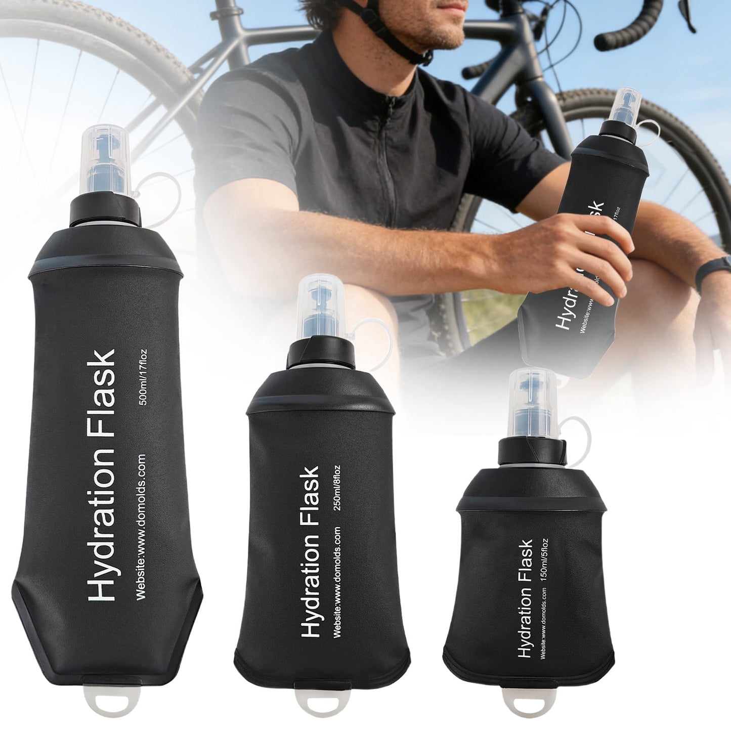 150ml Soft Flask,Light Tpu Foldable Soft Water Bottle Leak Proof Hydration Flask,Soft Water Bottle Running for Running Hiking Cycling Camping Portable Travel Sports Water Bag Easy to Carry L(500ml) Black