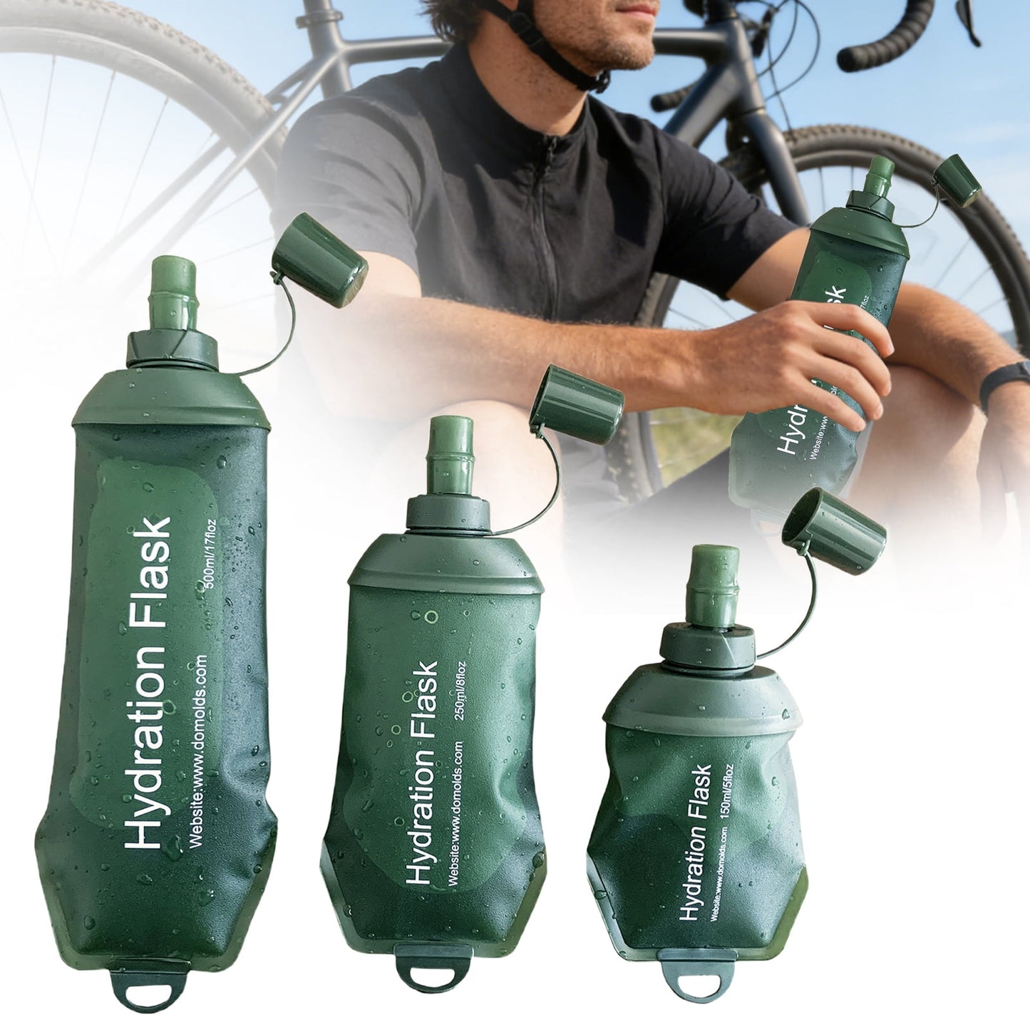 150ml Soft Flask,Light Tpu Foldable Soft Water Bottle Leak Proof Hydration Flask,Soft Water Bottle Running for Running Hiking Cycling Camping Portable Travel Sports Water Bag Easy to Carry L(500ml) Black