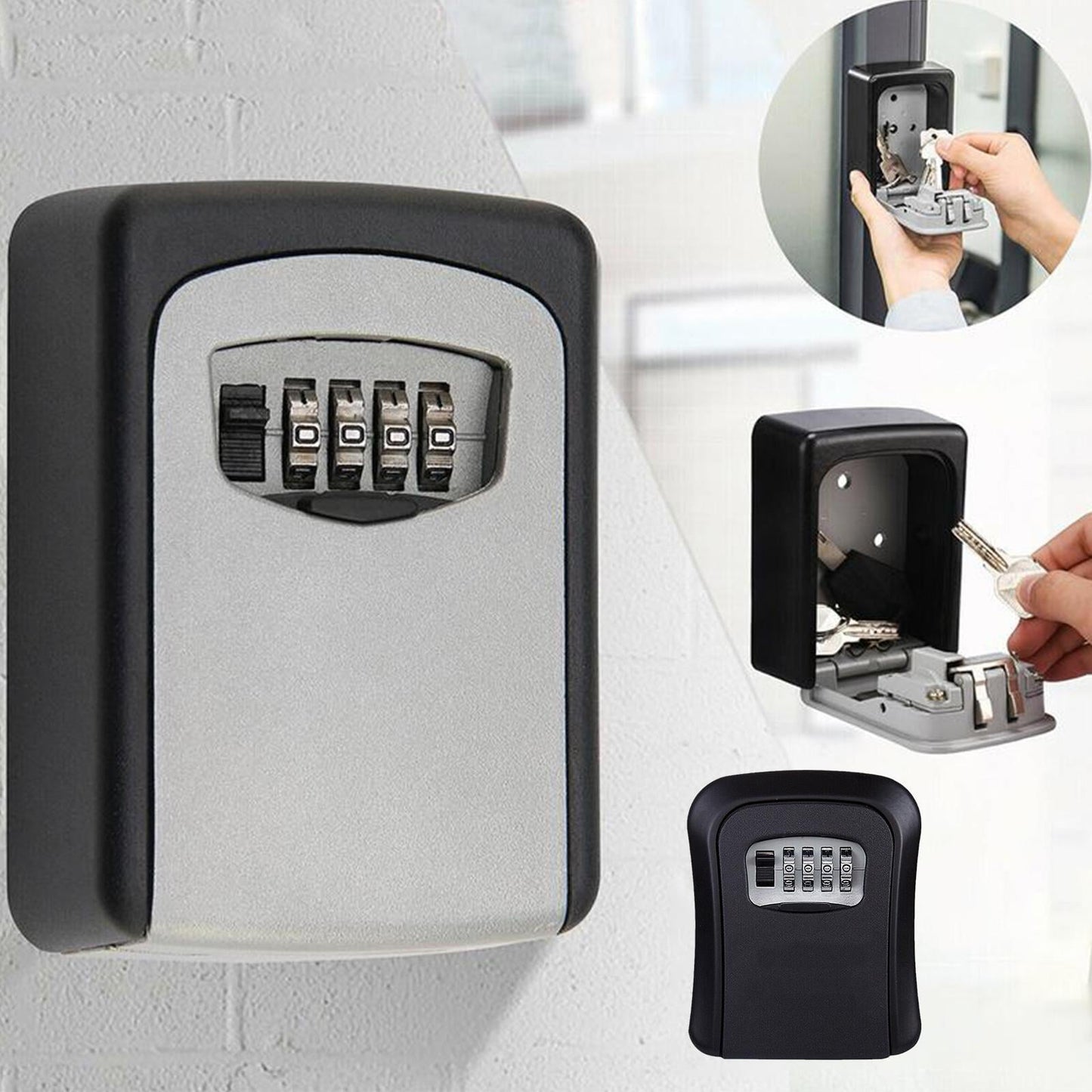 Misterolina Wall Mount 4 Digits Combination Waterproof Outdoor Key Hider Safe, Black/Gray, 11.5 X 9.5 X 4 cm
