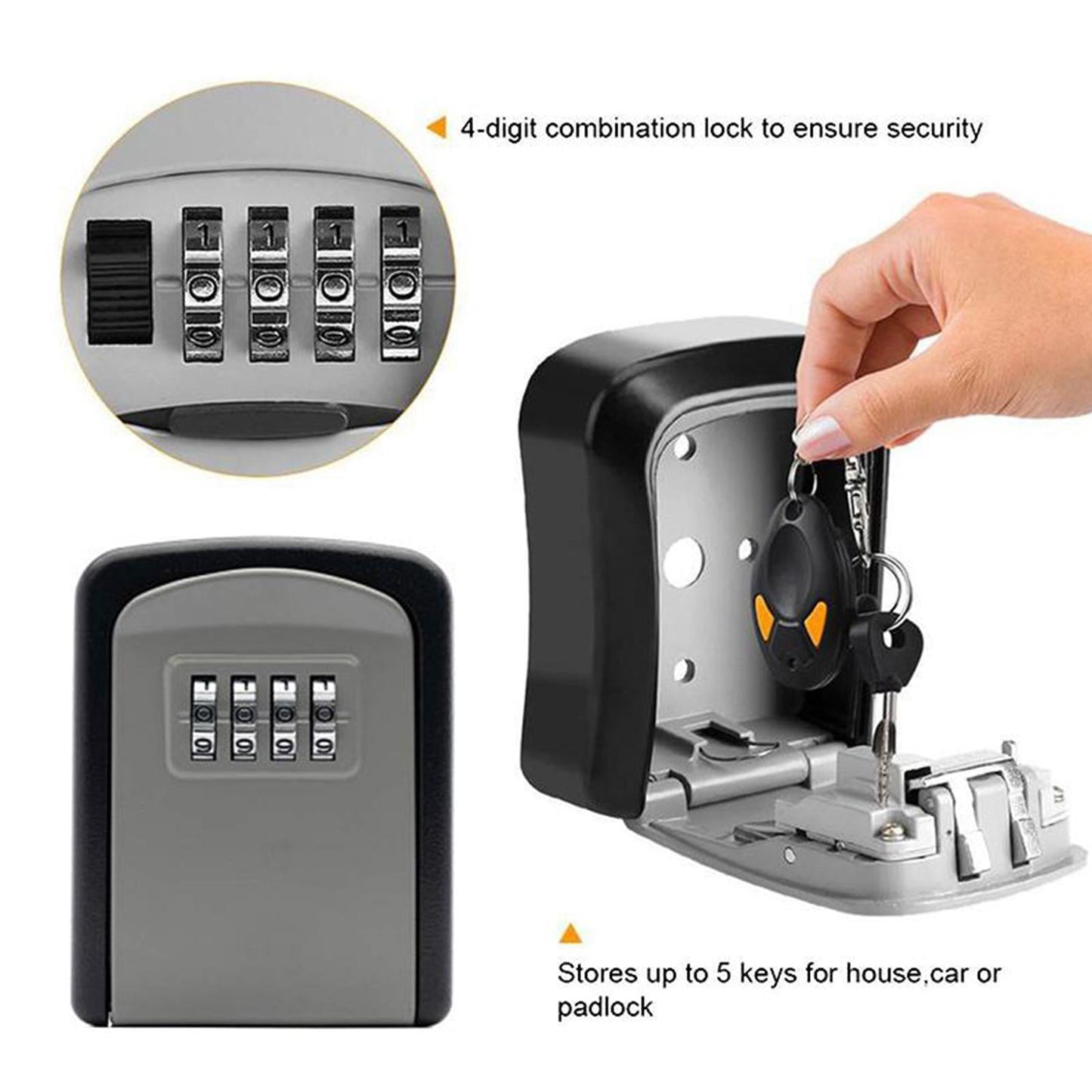 Misterolina Wall Mount 4 Digits Combination Waterproof Outdoor Key Hider Safe, Black/Gray, 11.5 X 9.5 X 4 cm