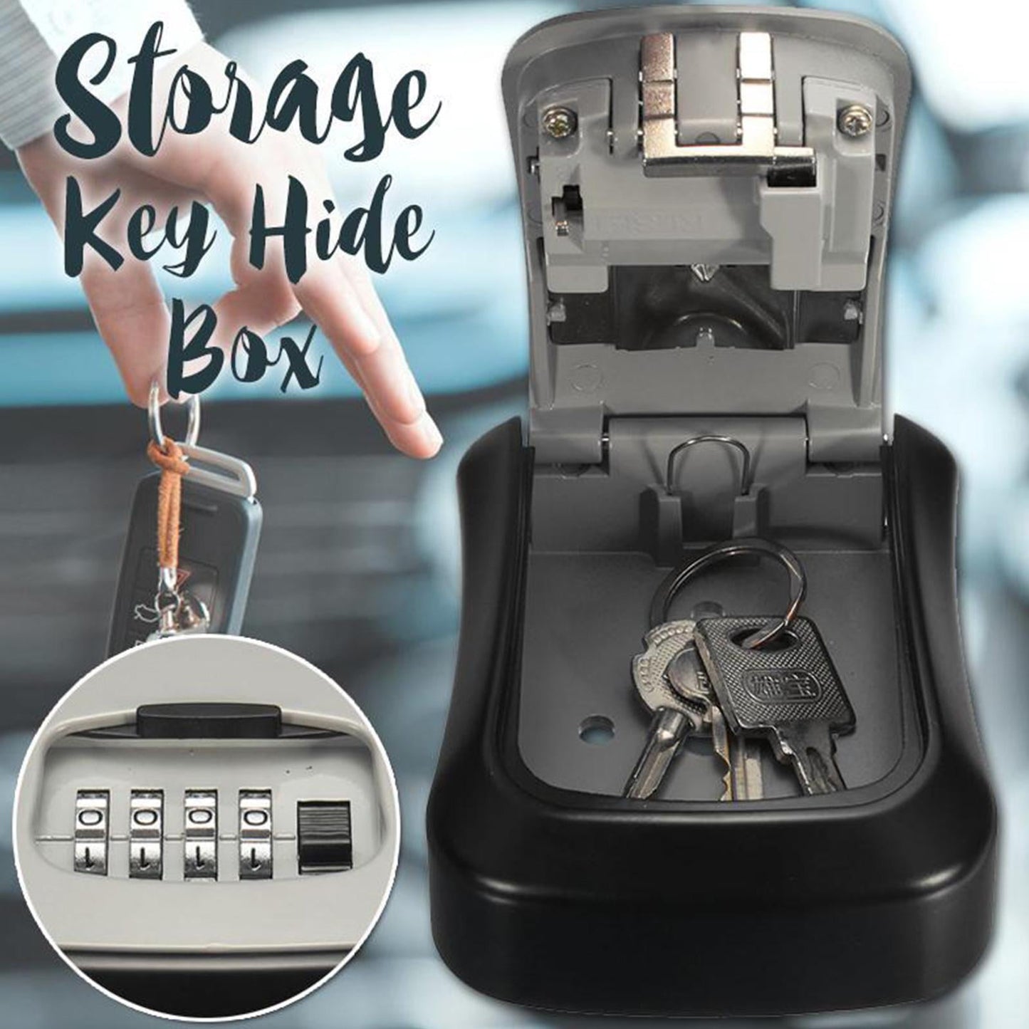 Misterolina Wall Mount 4 Digits Combination Waterproof Outdoor Key Hider Safe, Black/Gray, 11.5 X 9.5 X 4 cm
