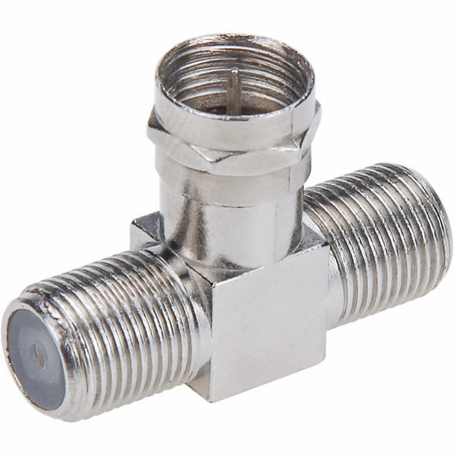 Cable Tv Connector F Tee Head One Two Female Inch Cable Is Connected To The Connector Silver
