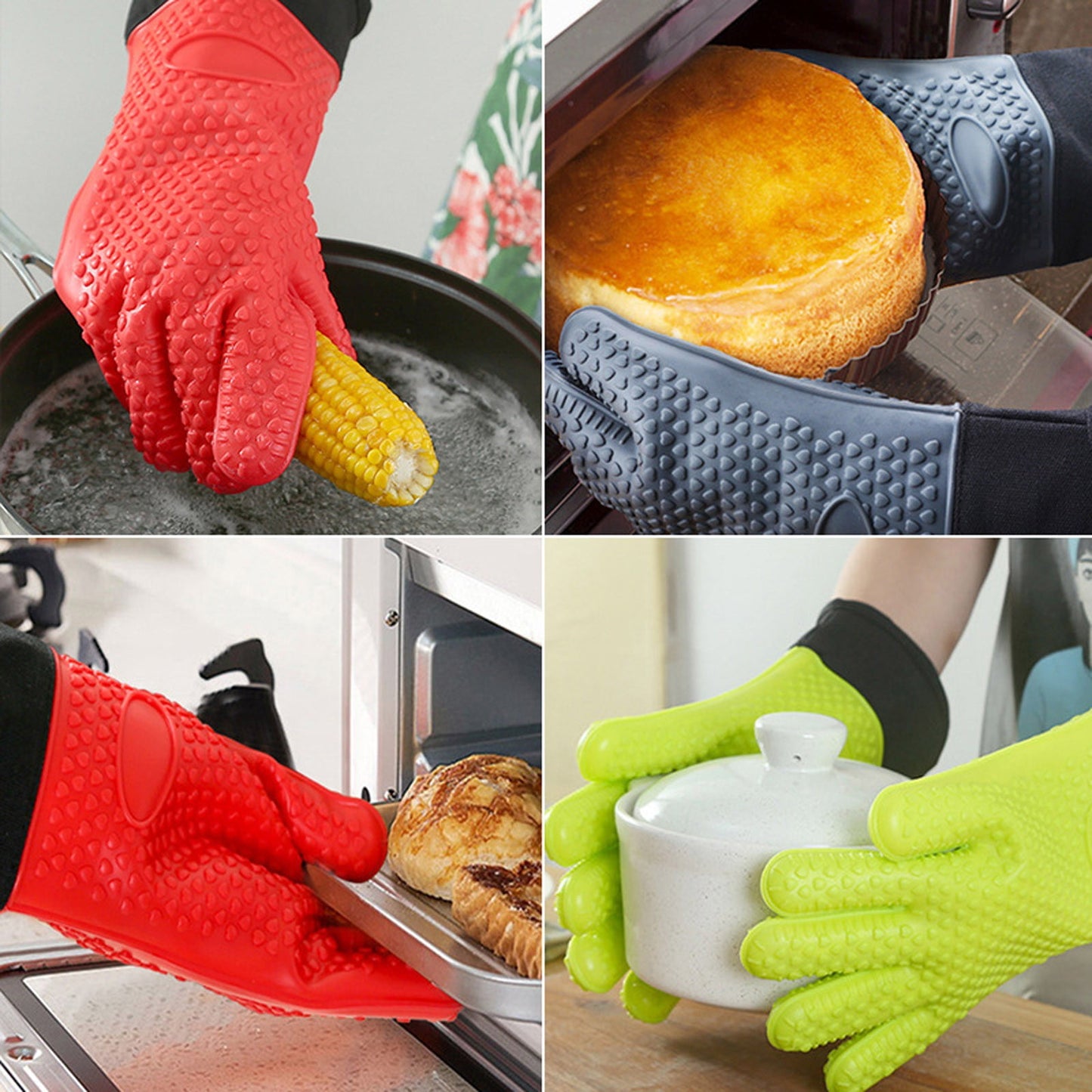 Clearance! JWDX Baking Utensils, Bakeware Promotion, Lengthened Plus Cotton Thickened Silicone Heat Insulation Five Finger Baking Anti Scalding Non Slip Microwave Gloves Red