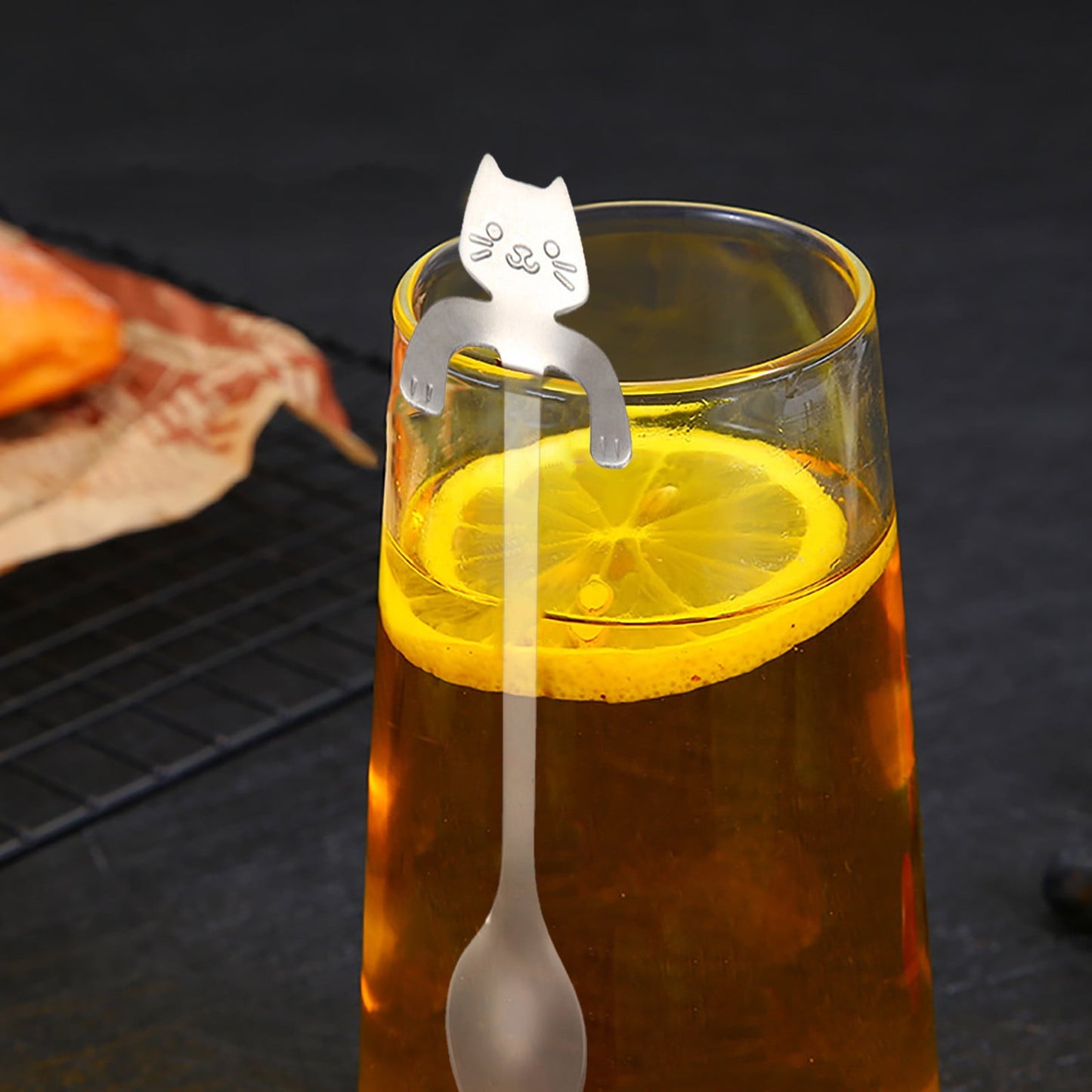 JWDX Tableware Clearance! Cat Spoon Short Handle Spoons Flatware Coffee Drinking Tools Kitchen Gadge, Stainless Steel Bowl Promotion Include 1X Spoon A