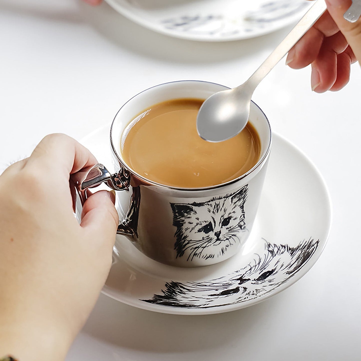 JWDX Tableware Clearance! Cat Spoon Short Handle Spoons Flatware Coffee Drinking Tools Kitchen Gadge, Stainless Steel Bowl Promotion Include 1X Spoon A
