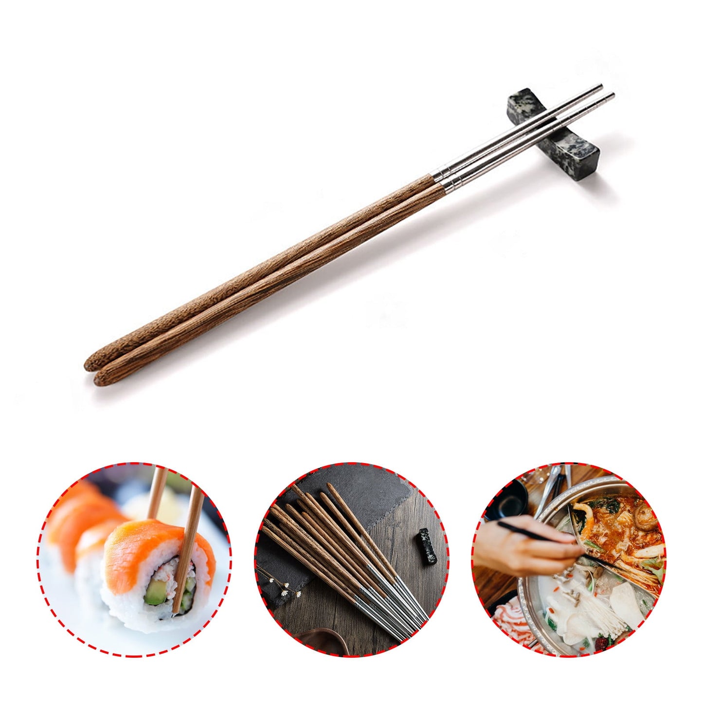 JWDX Tableware Clearance! Household High-Grade Non-Lacquered Non-Slip Light Chopsticks Wooden Luxury Kitchen，Dining Bar, Stainless Steel Bowl Promotion Include 1 Pair of Wooden Chopsticks AS shown