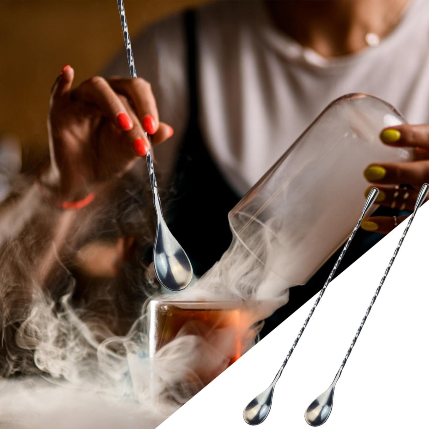 JWDX Tableware Clearance! Stainless Steel Bar Spoon Long Handle Threaded Water Drop Spoon Cocktail Spoon Coffee Stirring Spoon Mixing Rod, Include 2 Stainless Steel Spoons Silver