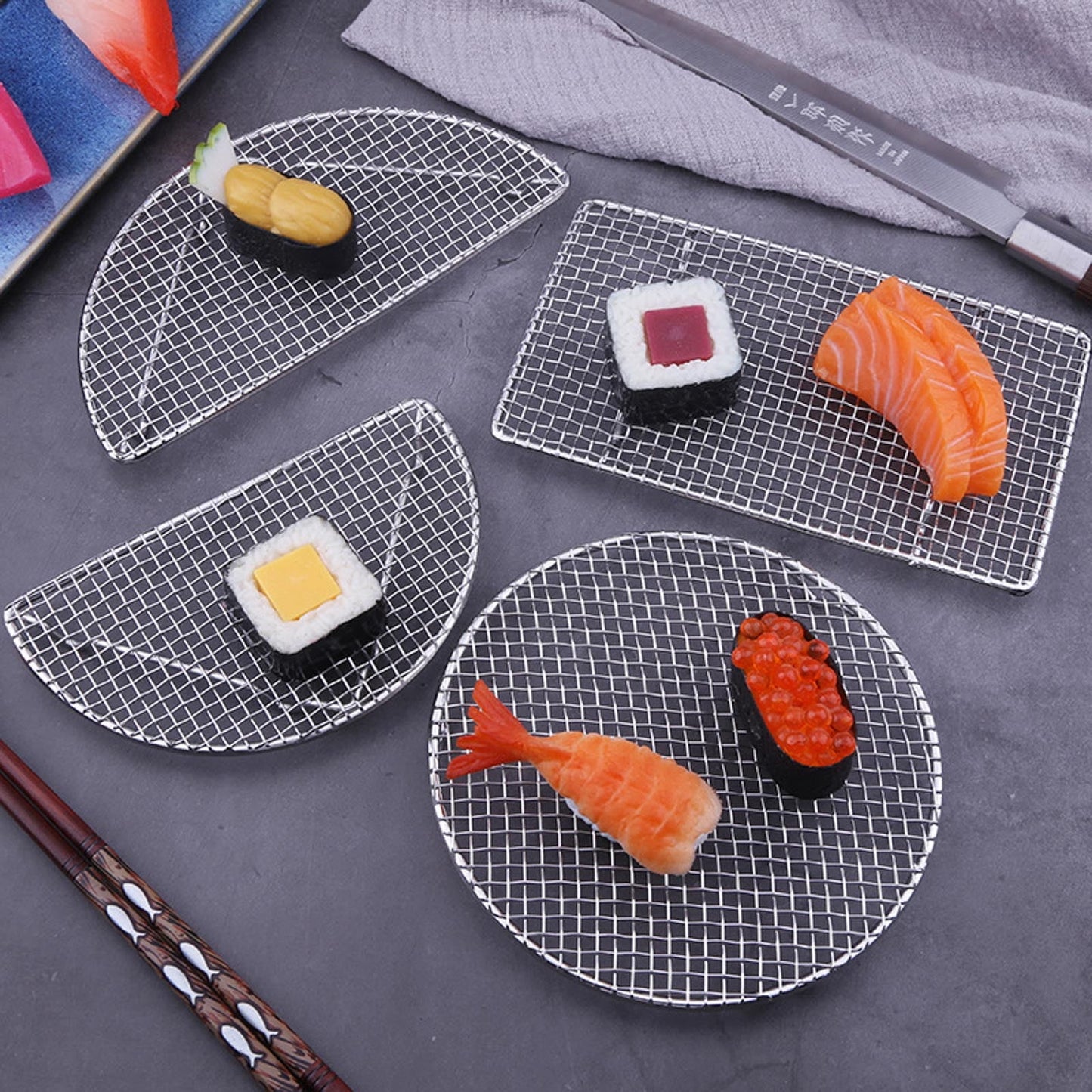 JWDX Barbecue Grill Clearance! Outdoor Home Cooking Stainless Steel Barbecue Rectangular Semicircular Multi Shape Multi Size Storage Barbecue Net, Tempura Fried Food Net Rack Japanese Cuisine S6-B