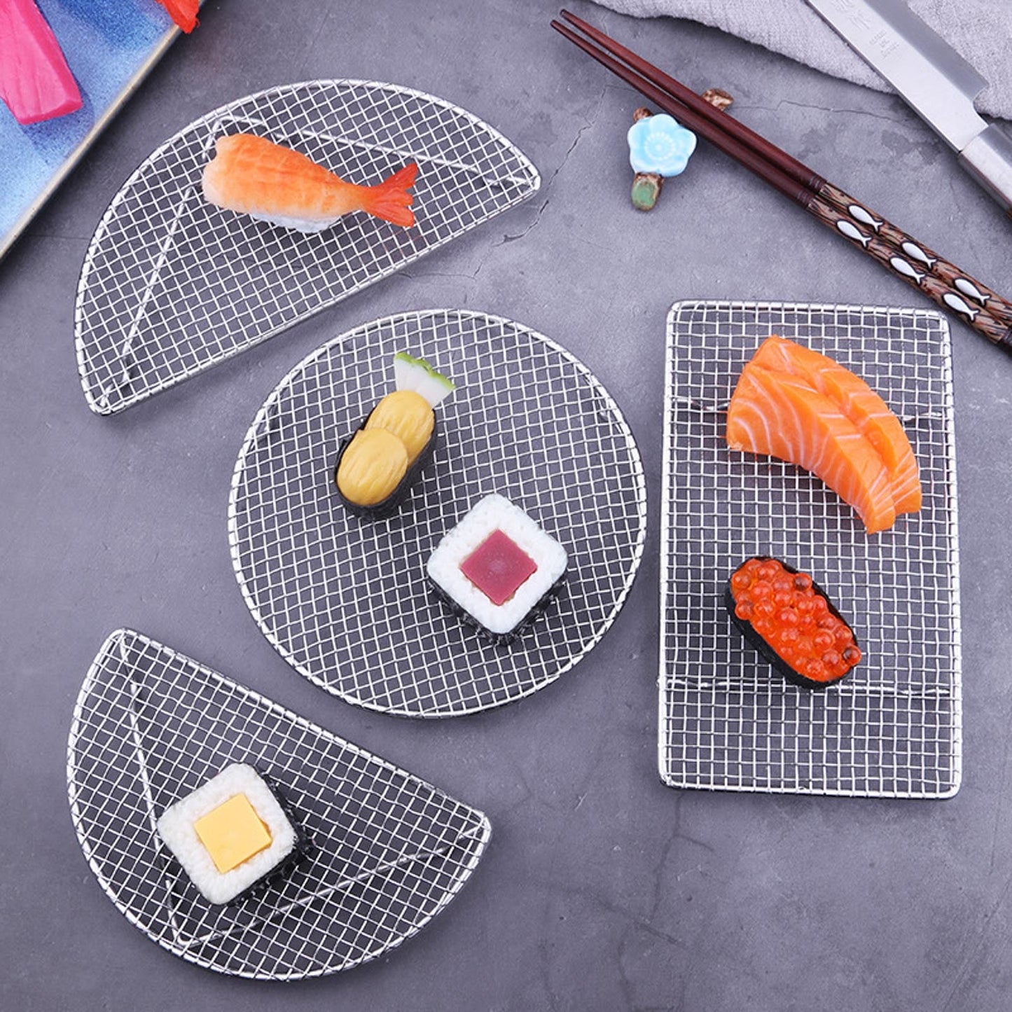 JWDX Barbecue Grill Clearance! Outdoor Home Cooking Stainless Steel Barbecue Rectangular Semicircular Multi Shape Multi Size Storage Barbecue Net, Tempura Fried Food Net Rack Japanese Cuisine S6-E