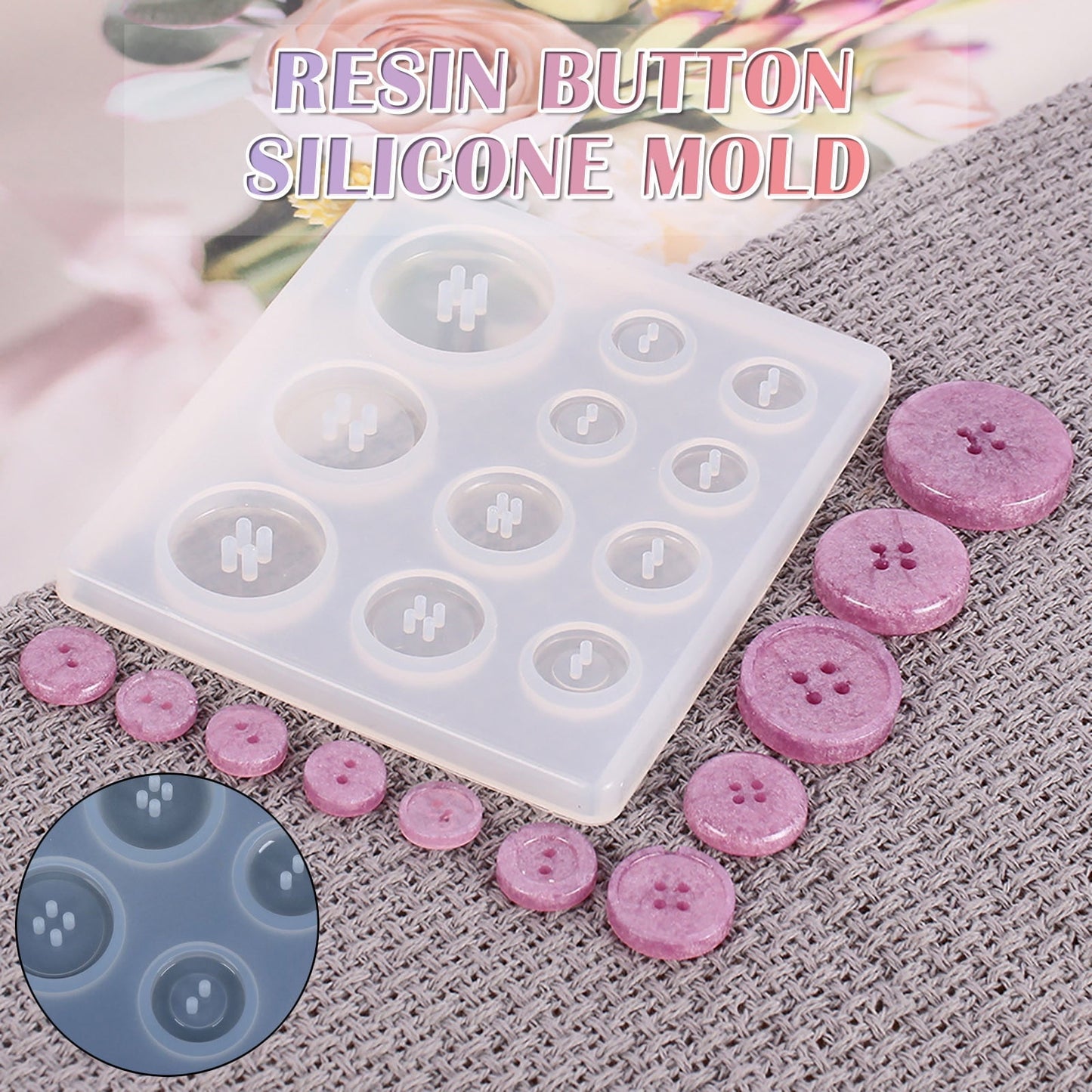 JWDX Diy Silicone Mould Clearance! Diy Silicone Mold Resin Button, Diy Resin Silicone Button Resin Pendant Handmade Button with Hole Diy Home Diy, include 1X Silicone Mold White