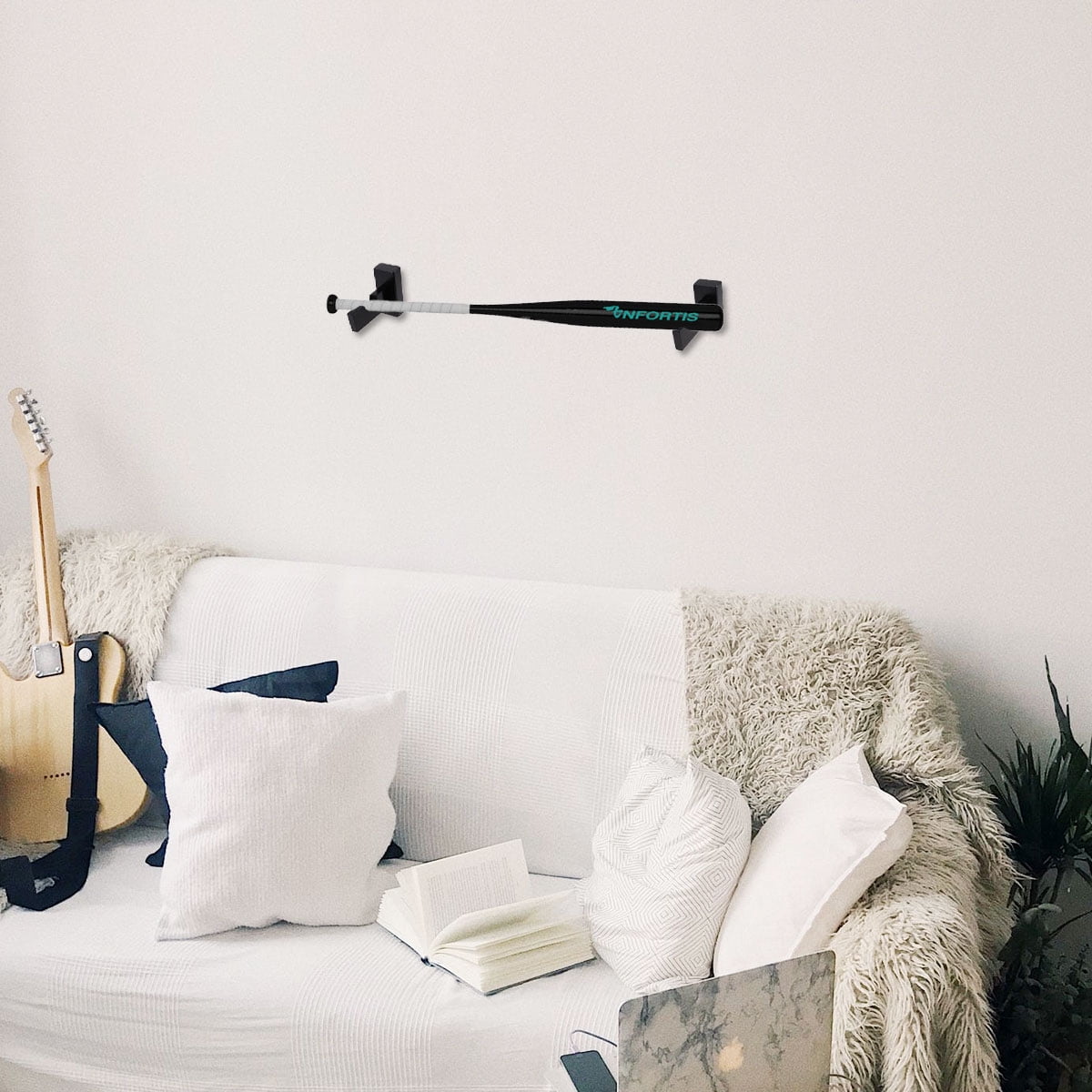 Ortofally Baseball Bat Display Hanger Wall Mounted Horizontal Baseball Bat Holder Hockey Wall Container for Home Office M Black