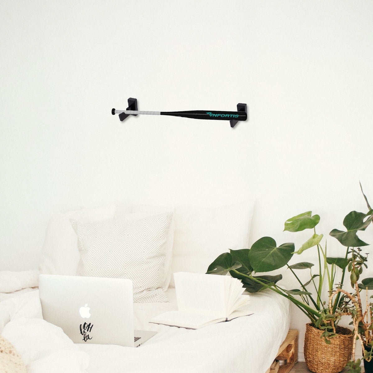 Ortofally Baseball Bat Display Hanger Wall Mounted Horizontal Baseball Bat Holder Hockey Wall Container for Home Office M Black