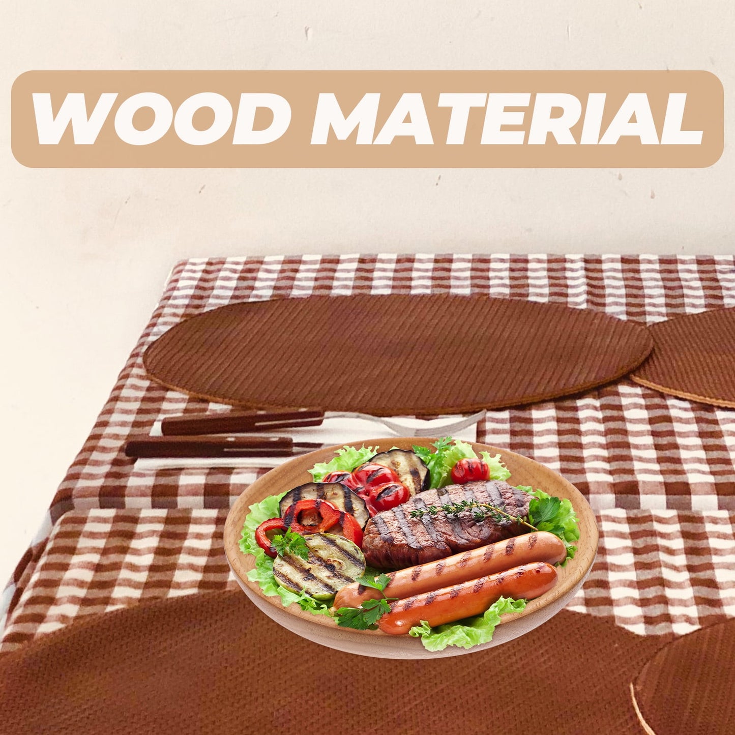 SWETRACE Flat Wooden Dinner Plate Beige For Wedding 1Pcs 4.9In 12.50X12.50X2.00CM Beige
