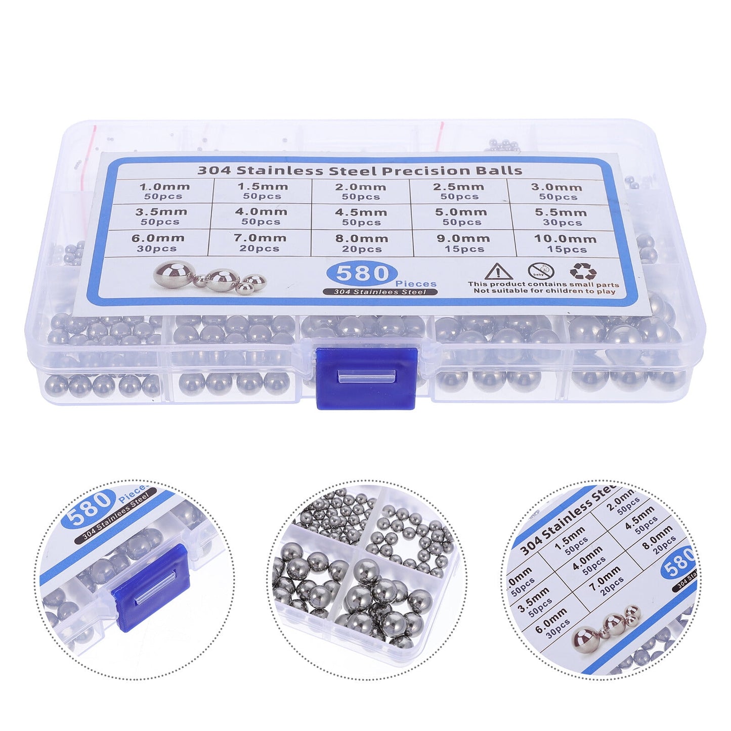 SWETRACE Bearing Steel Ball Assortment 580Pcs Round Easy Installation Mechanical Components 1X1X1CM Silver