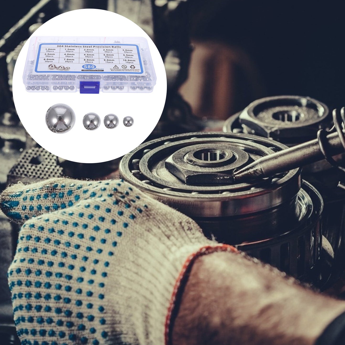 SWETRACE Bearing Steel Ball Assortment 580Pcs Round Easy Installation Mechanical Components 1X1X1CM Silver