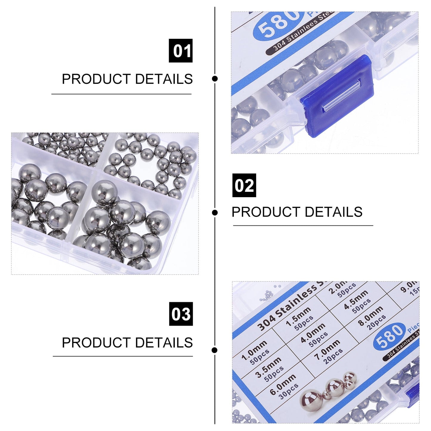 SWETRACE Bearing Steel Ball Assortment 580Pcs Round Easy Installation Mechanical Components 1X1X1CM Silver
