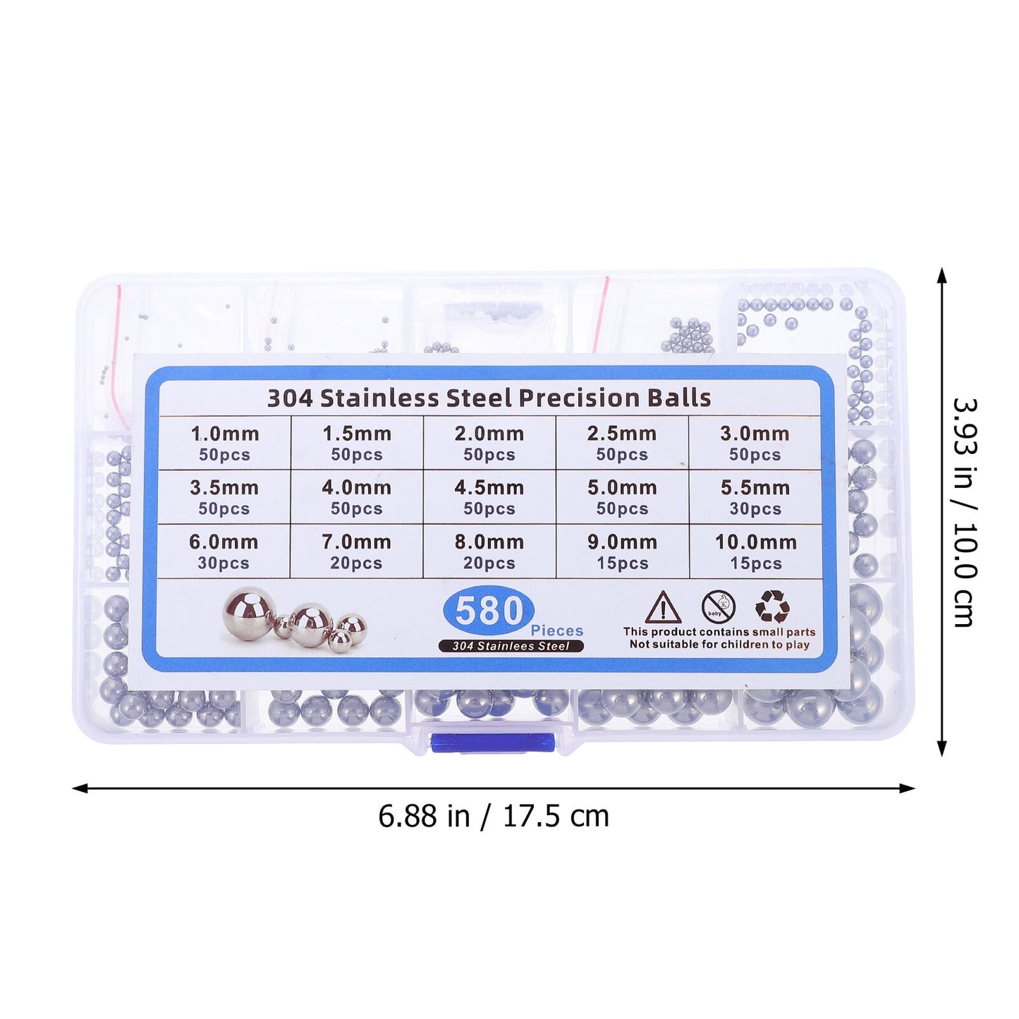 SWETRACE Bearing Steel Ball Assortment 580Pcs Round Easy Installation Mechanical Components 1X1X1CM Silver