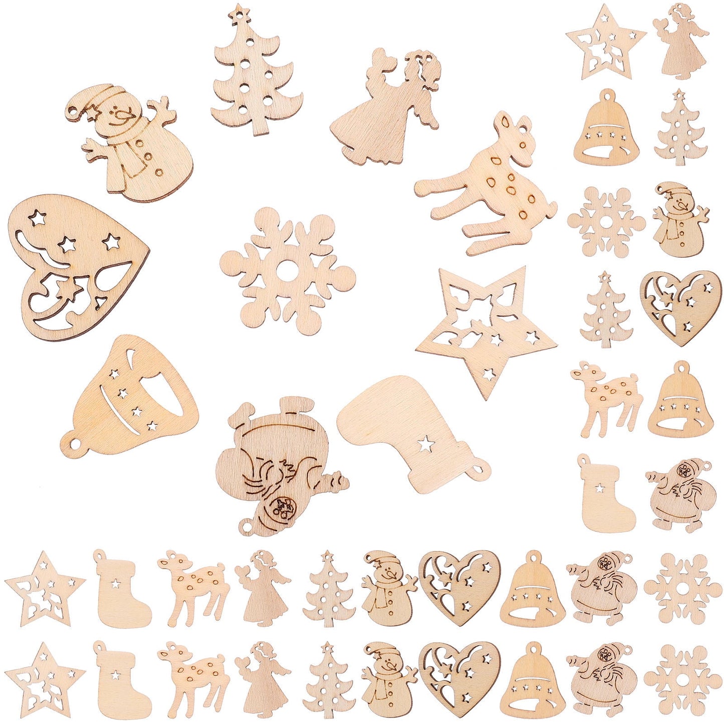 SWETRACE 100Pcs Small Wood Holiday Cutouts Unfinished Wood Slices Diy Wood Chips For Christmas Decorations