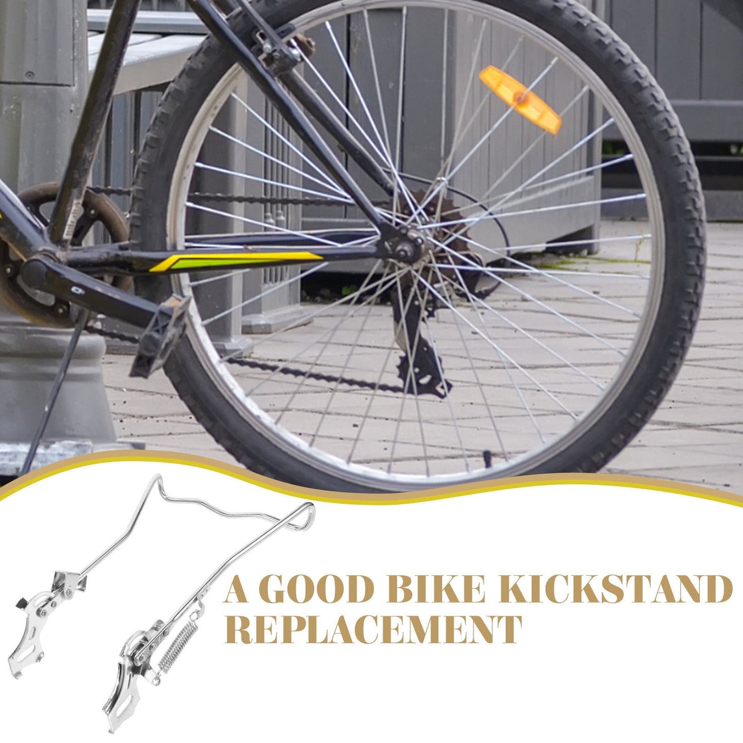 SWETRACE 1Set Steel Silver Double Legged Bike Kickstand for Stable Support Non Slip Feet Quick Adjustment 14.6x10x0.4in