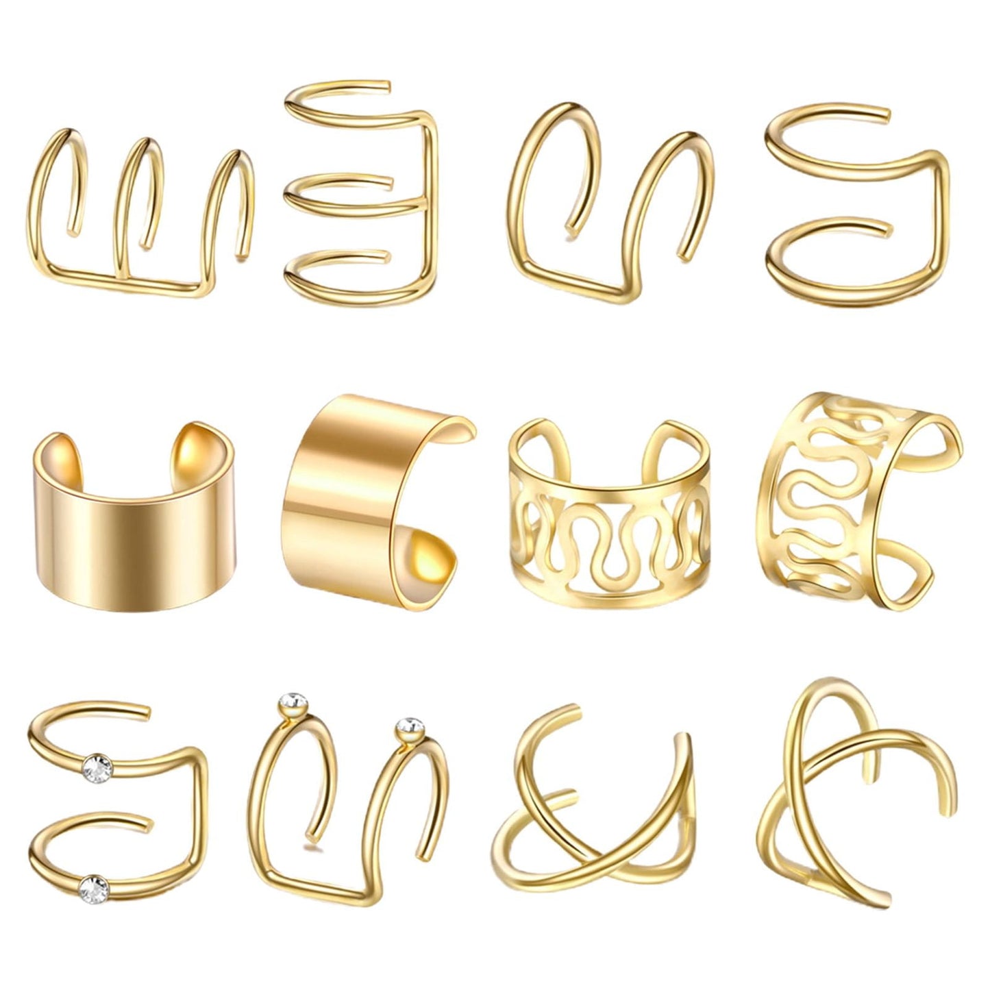 SPRING PARK Men Women Ear Cuff Wrap Earrings, 12 Pieces Gold