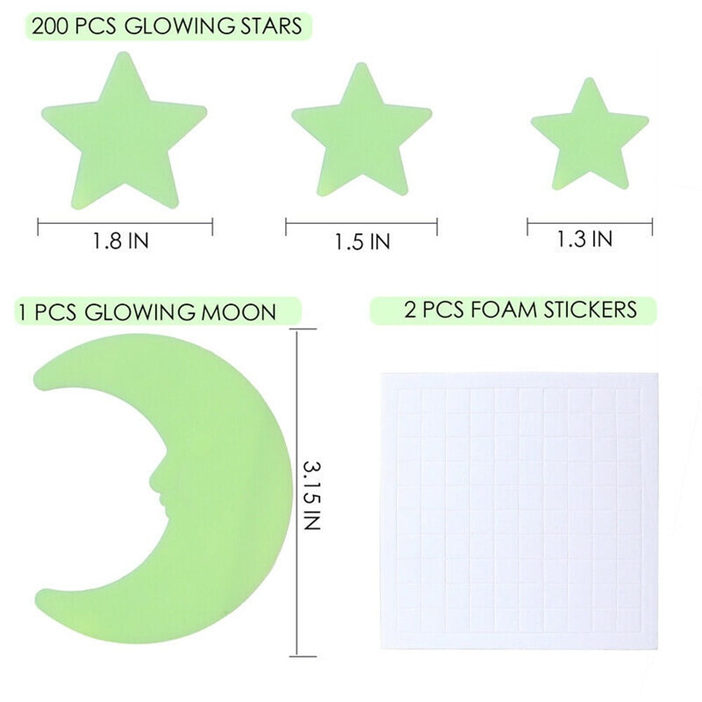 200 Pcs 3D Stars Glow In the Dark Luminous Fluorescent Wall Stickers Room Decors