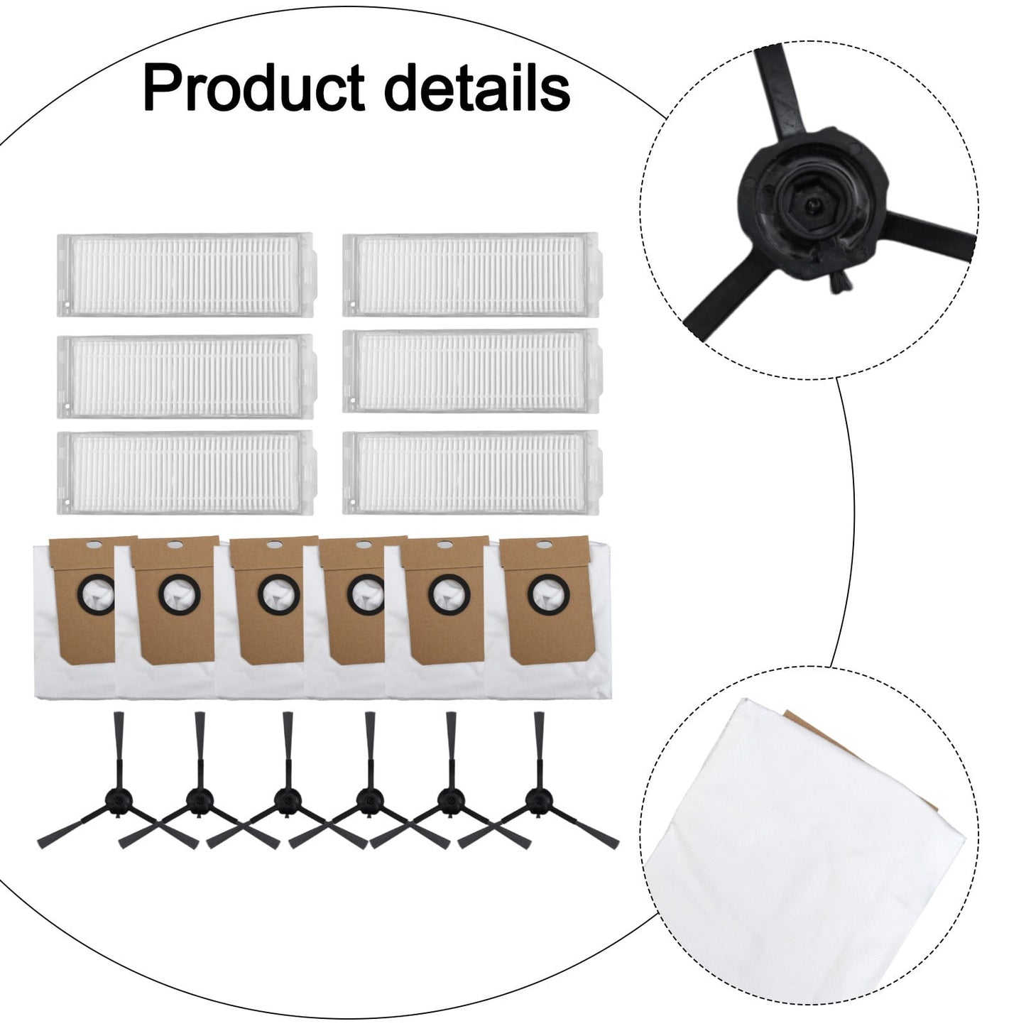 Cecotec Conga 13090 Spin Revol Home Vacuum Filter Dust Bag Side Brush Replacement Kit With 6 Filters 6 Bags 6 Brushes For Efficient Cleaning