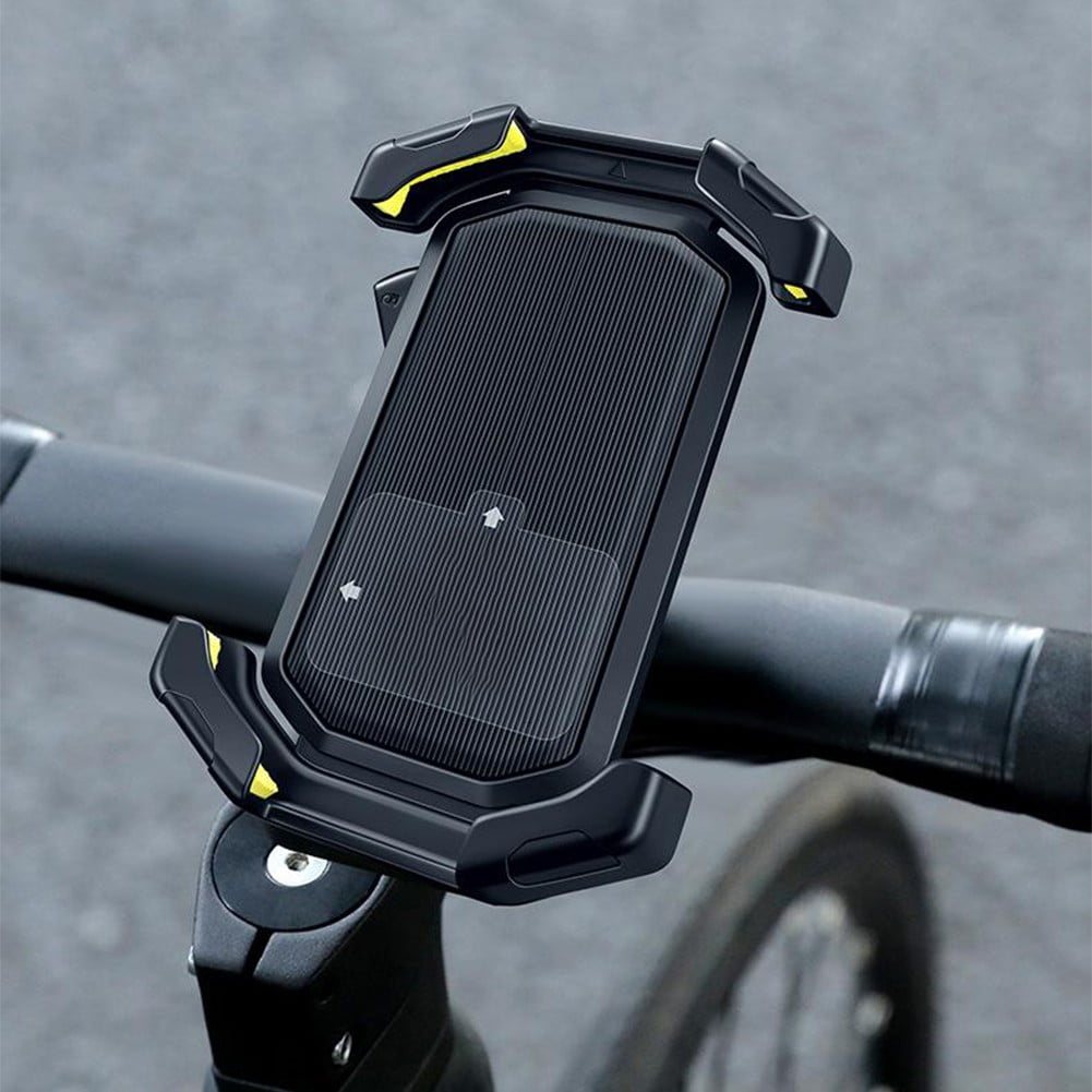 Adjustable Motorcycle Phone Holder With Silicone Protection For Secure Locking Yellow