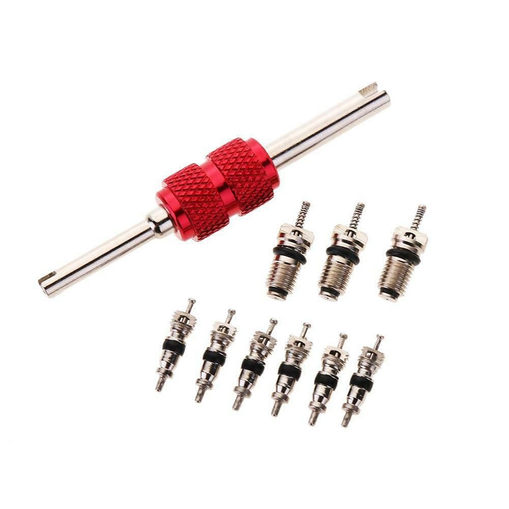 9Pcs Air Conditioning Valve Cores+1Pc Remover Tool A/C Repair Kit