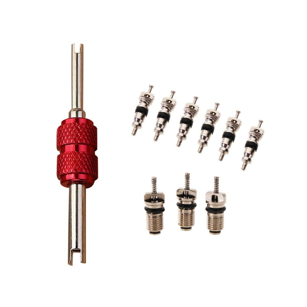 9Pcs Air Conditioning Valve Cores+1Pc Remover Tool A/C Repair Kit