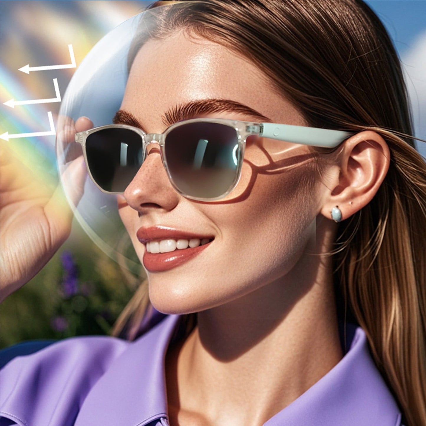 Smart Glasses with Wireless Earbuds, Lightweight Glasses With Blue Light Protection Wireless Bluetooth 5.3 Headset Function Built-in Music And Speakers Support For And Voice Black