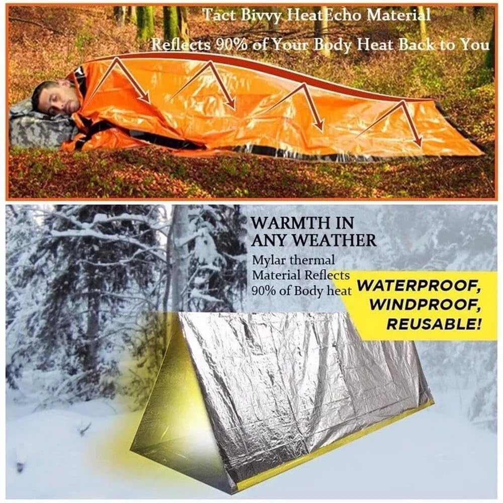 Emergency Sleeping Bag, Waterproof Emergency Sleeping Bags for Survival, 84X36in Sleeping Bag ,Pocket Size Survival Blanket, 3/4/5 PCS Thermal Bivy Sack for Outdoor Camping, Hiking 3PCS