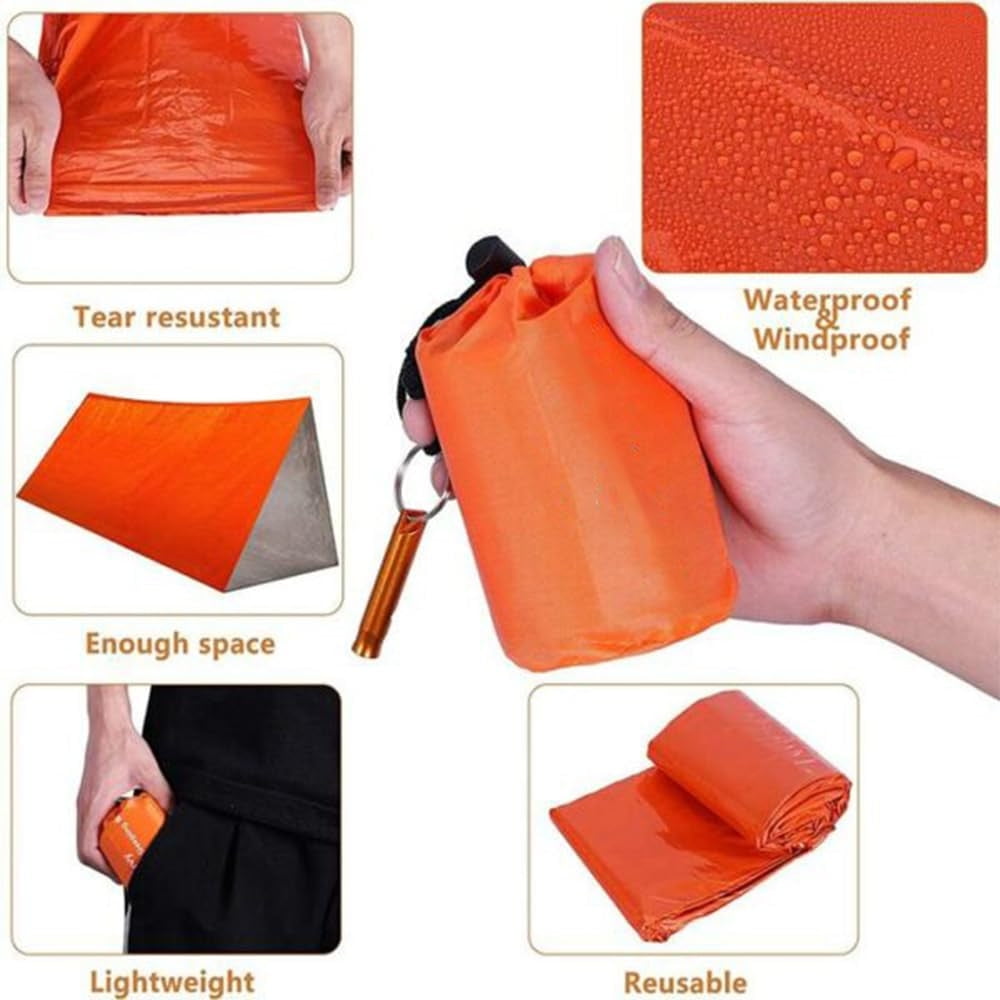 Emergency Sleeping Bag, Waterproof Emergency Sleeping Bags for Survival, 84X36in Sleeping Bag ,Pocket Size Survival Blanket, 3/4/5 PCS Thermal Bivy Sack for Outdoor Camping, Hiking 3PCS