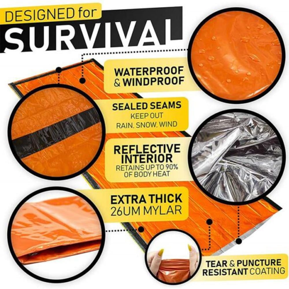Emergency Sleeping Bag, Waterproof Emergency Sleeping Bags for Survival, 84X36in Sleeping Bag ,Pocket Size Survival Blanket, 3/4/5 PCS Thermal Bivy Sack for Outdoor Camping, Hiking 3PCS